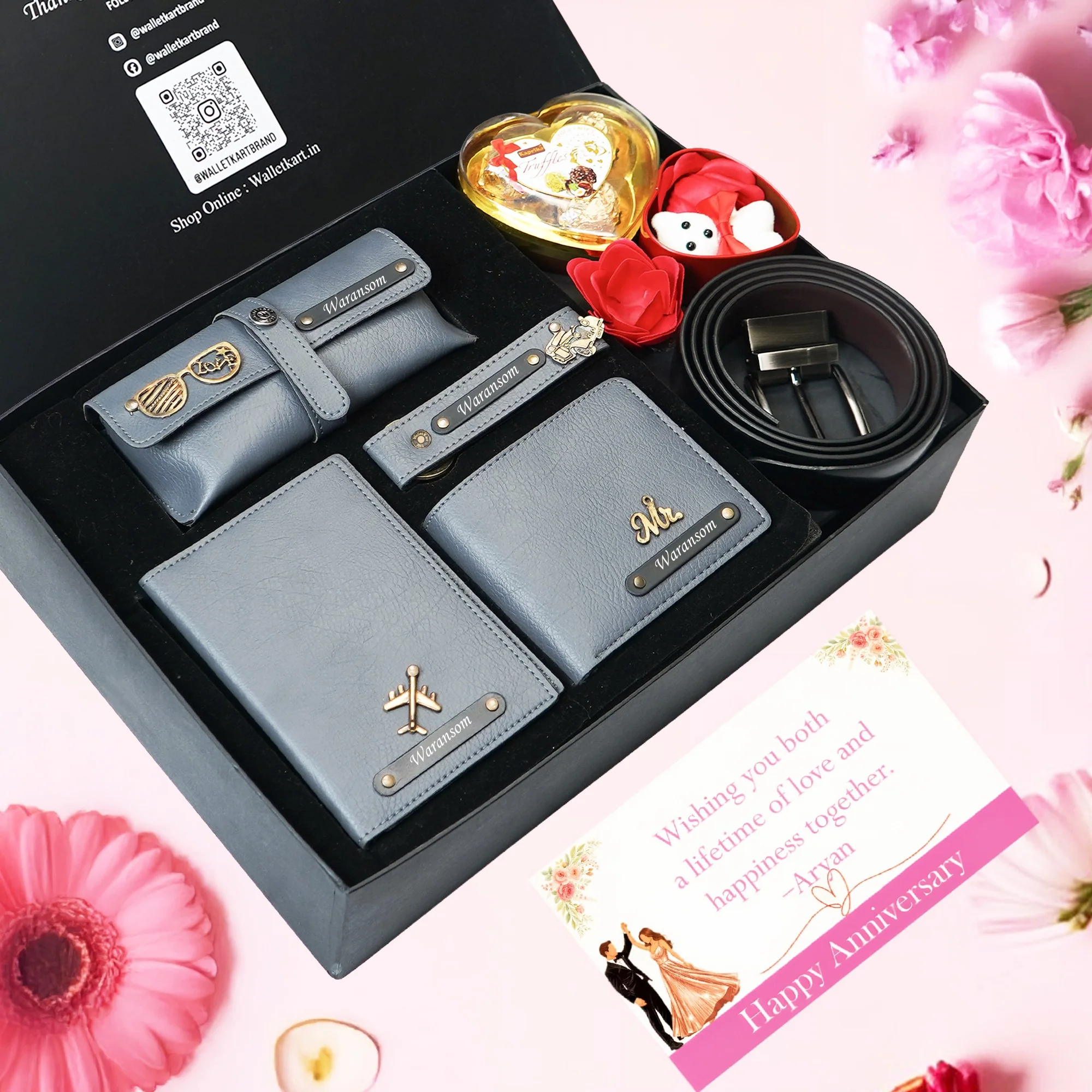 Anniversary Special Personalized Gift Combo for Him – 7-in-1 Romantic Set with Wallet & Teddy