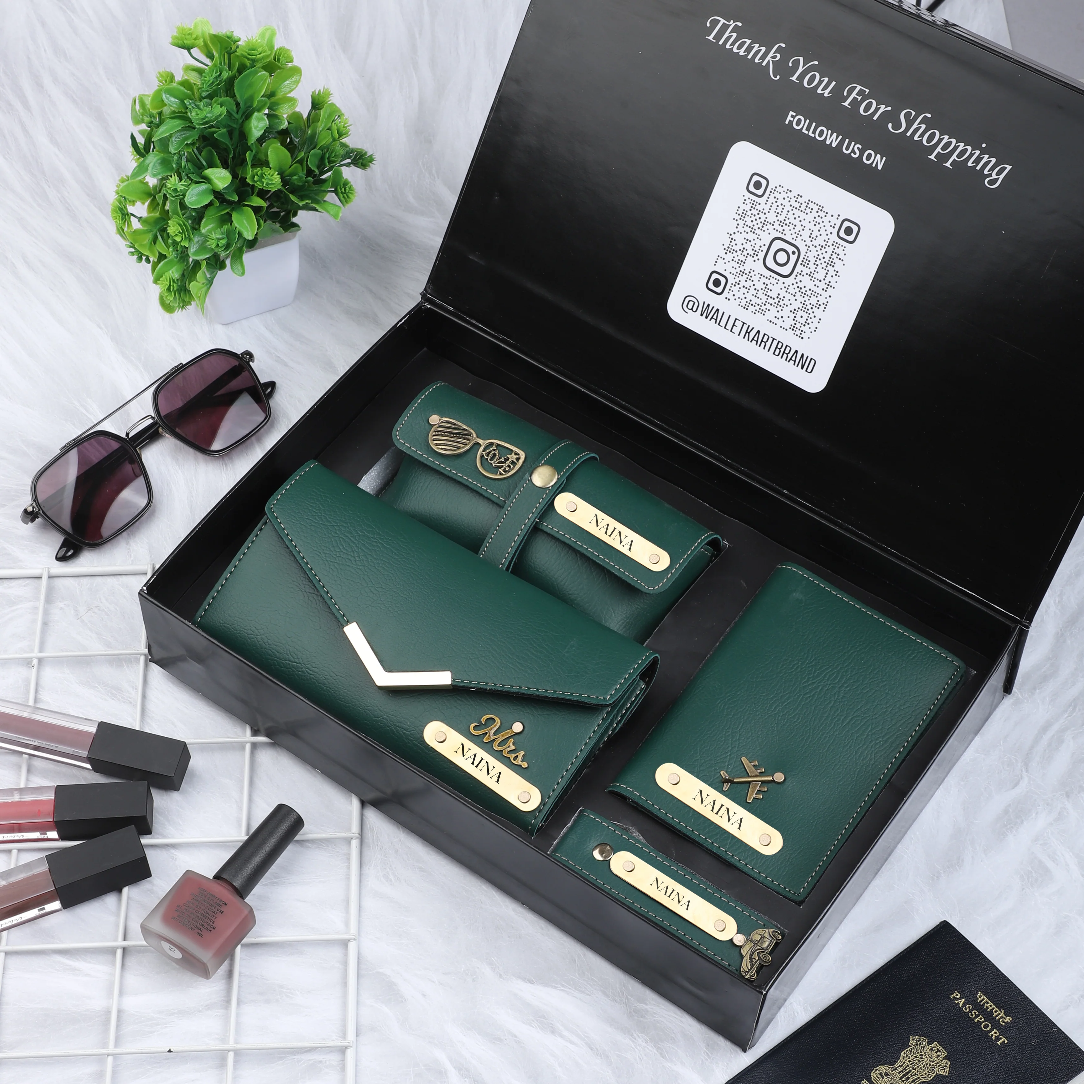 Personalized Clutch 4 in 1 Gift Combo for Girlfriend/Wife| Customised Leather Combo for Her - Image 7