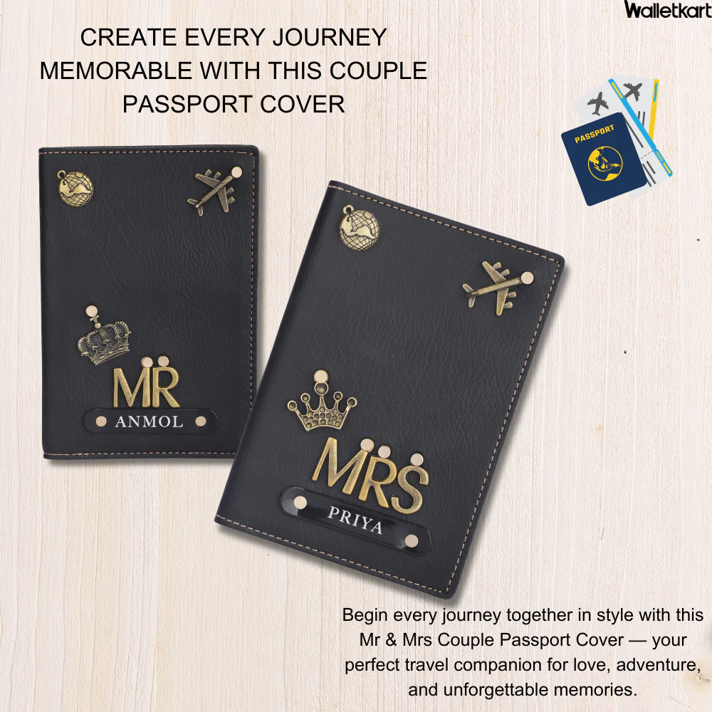 Personalized Leather Name Passport Cover Couple Combo with MR and MRS charm - Image 10