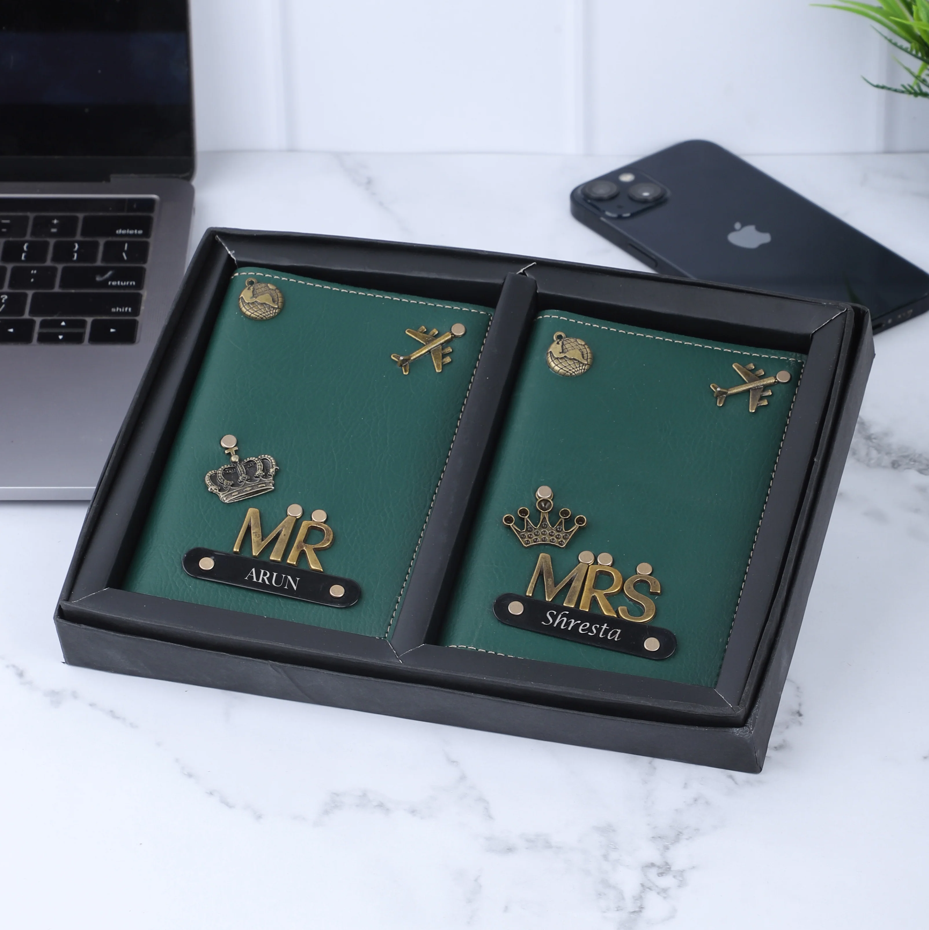 Personalized Leather Name Passport Cover Couple Combo with MR and MRS charm - Image 8