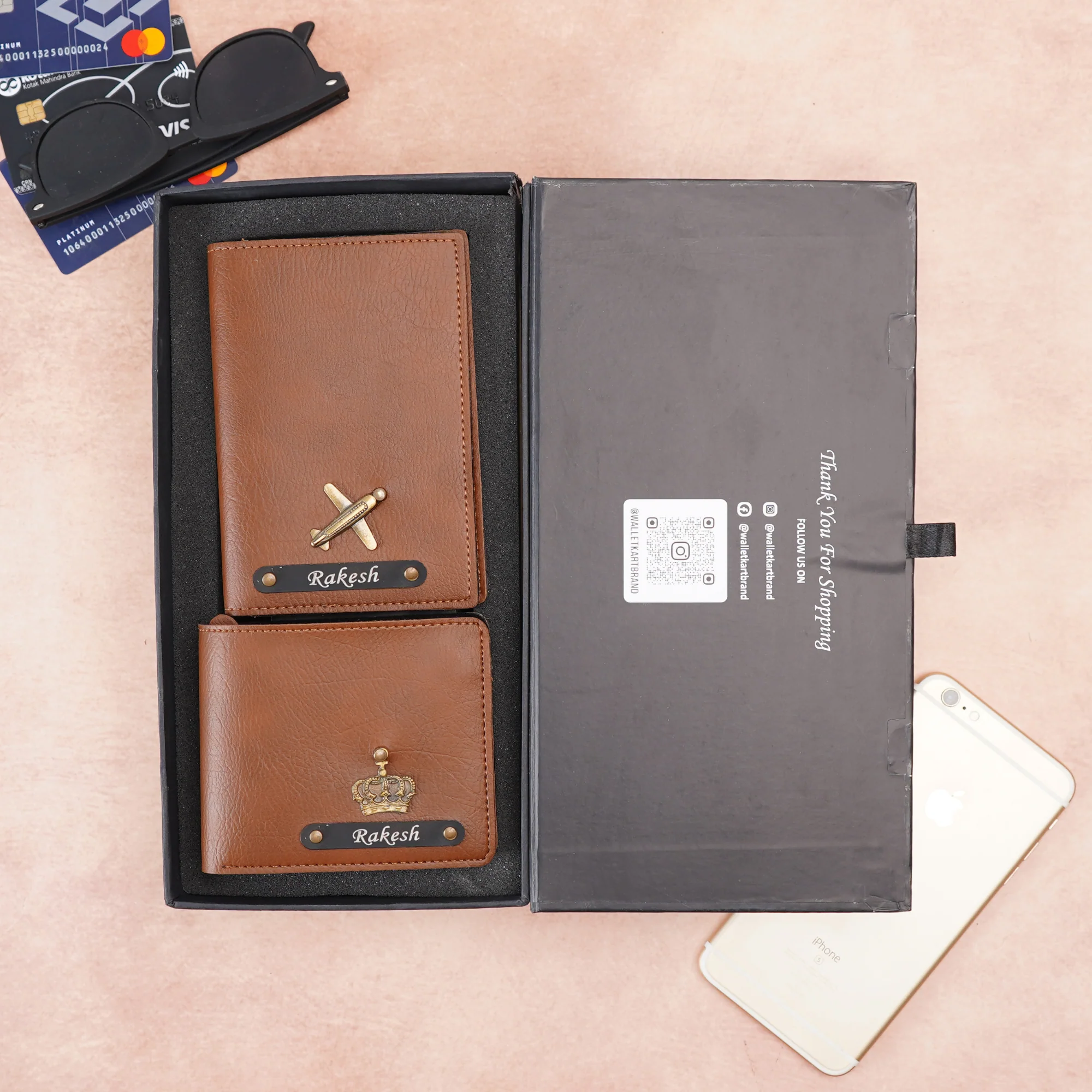 Personalised 2-in-1 Leather ’s Wallet & Passport Cover with Engraved Black Plate with Name and Charm For Boyfriend, Husband & Father On Birthday and Anniversary - Image 6