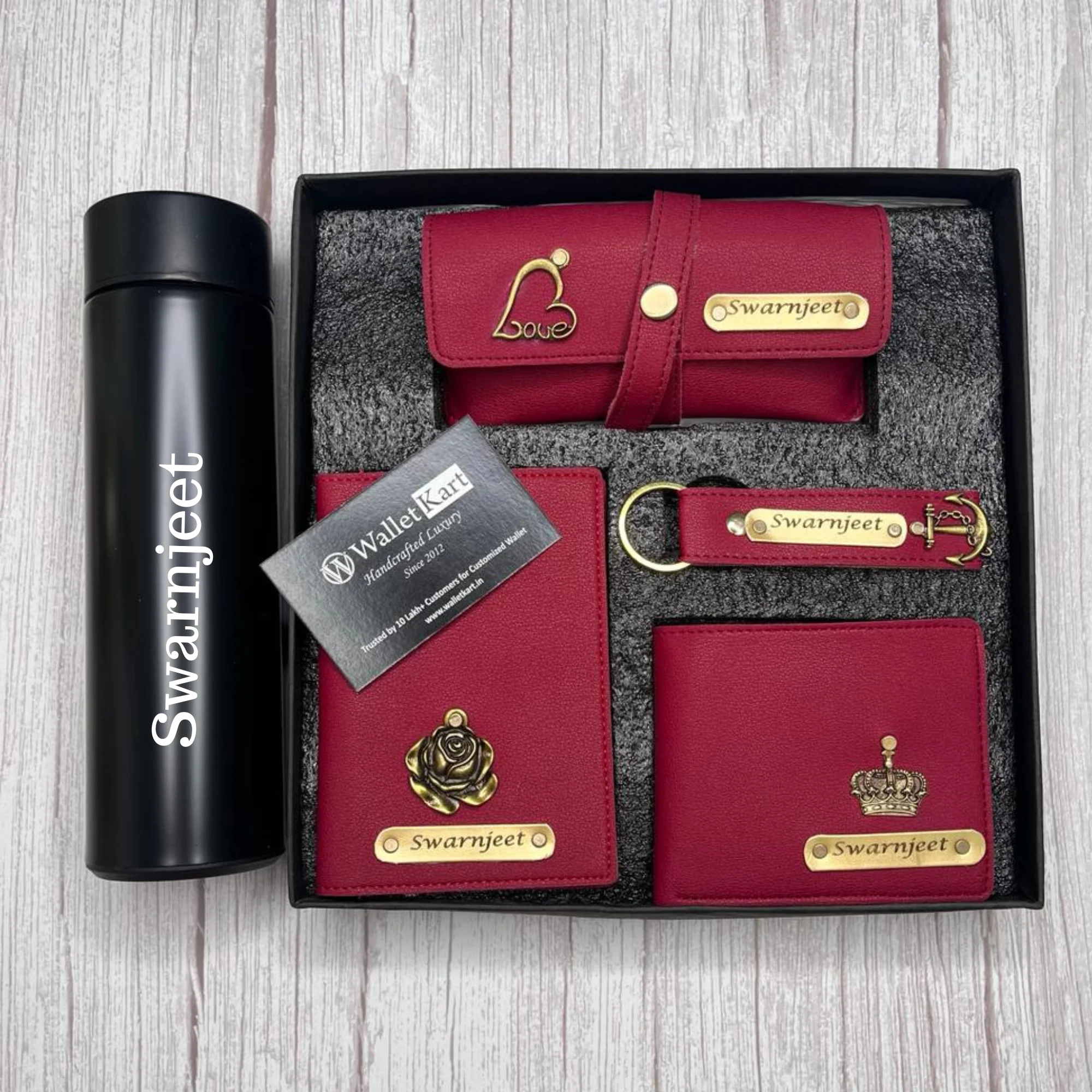 Personalized Men's Wallet, Keychain, Eyewear Case & Passport Cover, Temperature Bottle with Name. & Charm Gift Combo - Image 10
