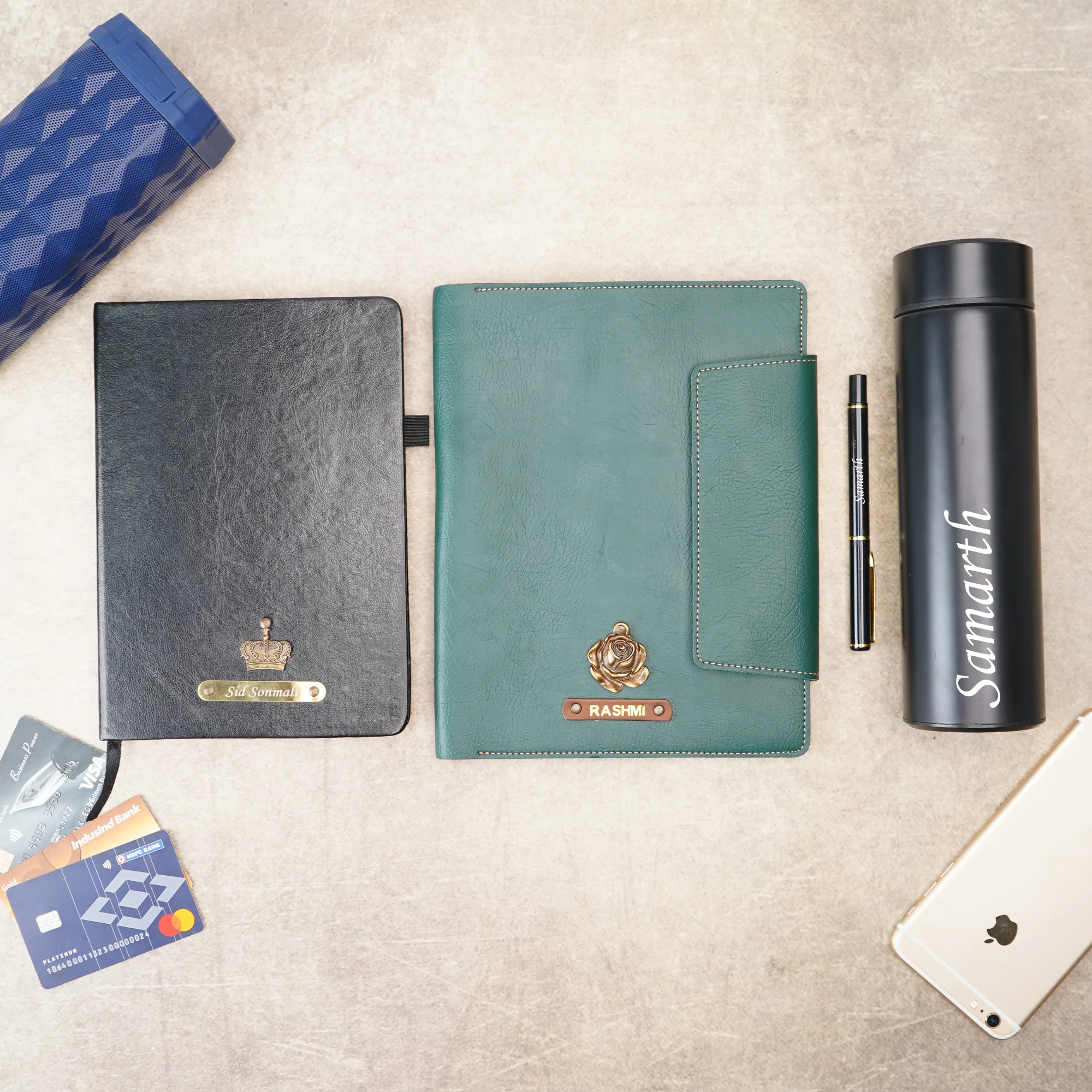 Customised Leather Diary Holder, Bottle,Pen & Diary | Customized with Name & Charm - Image 6