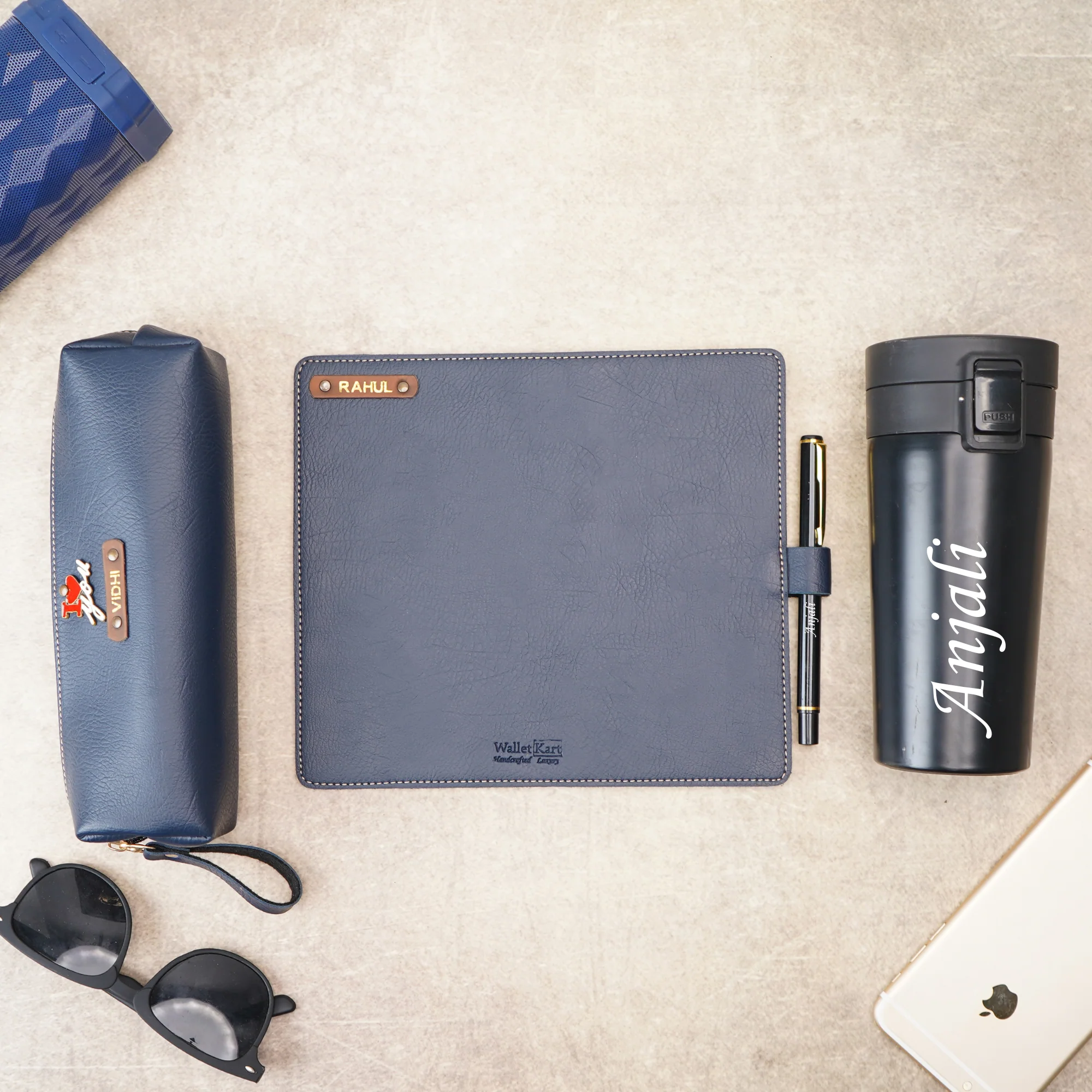 Customised Leather Leather Pouch, Travel Mug,Pen & Mouse Pad | Customized with Name & Charm - Image 3