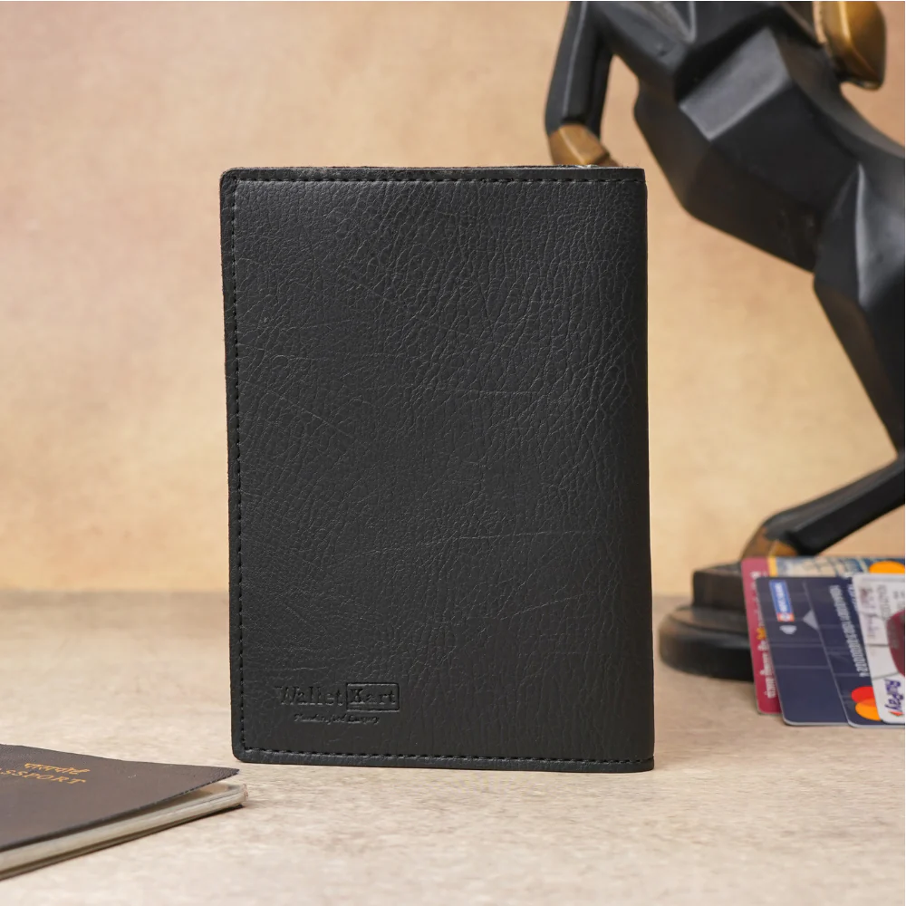 Customizable Leather Passport Cover Featuring Name & Charm on black metal strip - Image 2