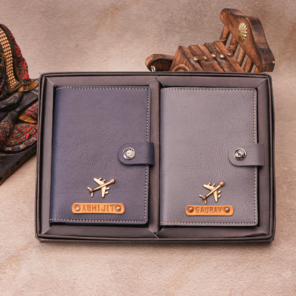 Customized Couple Travel Passport Covers with magnetic lock & Personlised Name & Charm on leather strip