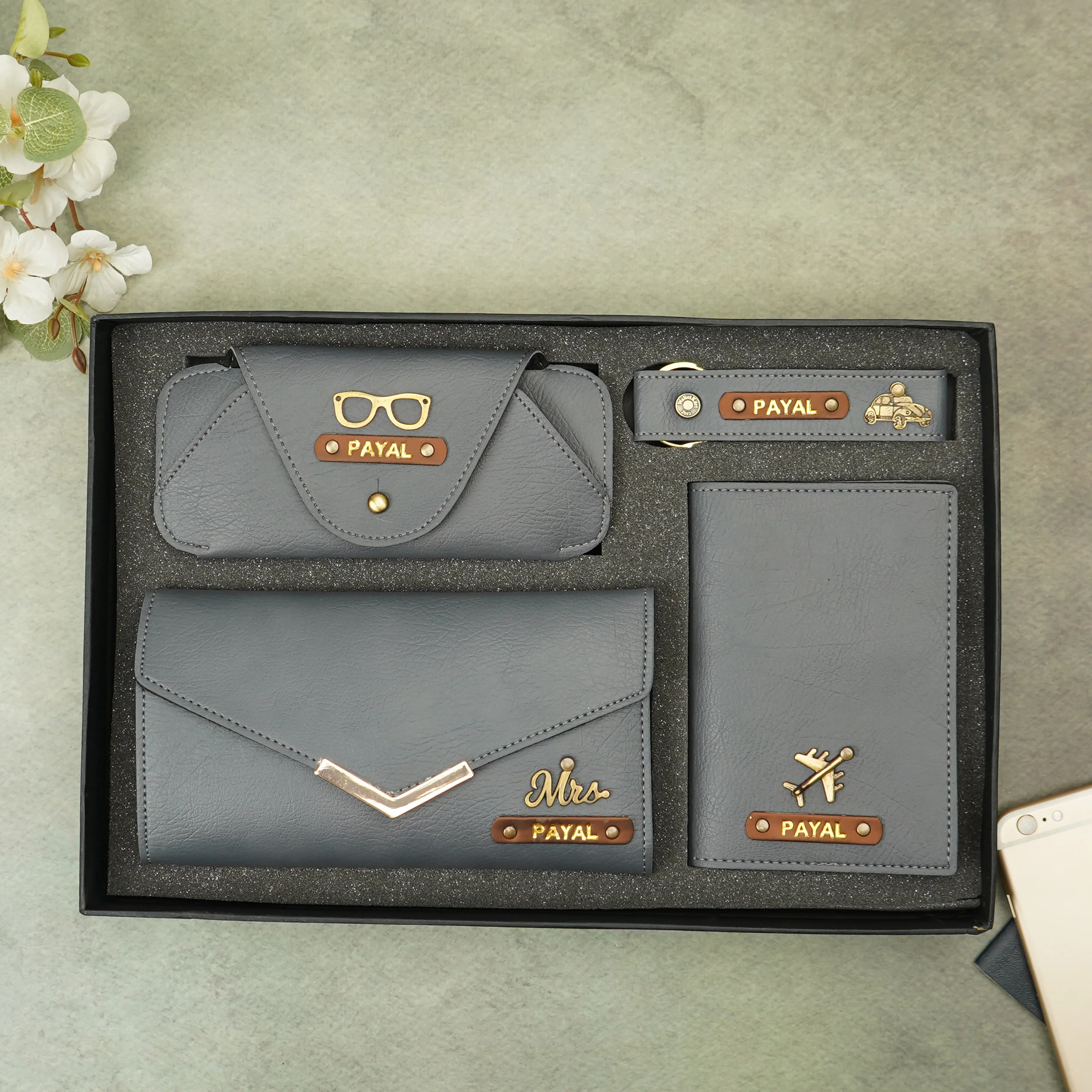 Perfect Personalized 4 in 1 Gift for Her – Clutch, Keychain, Passport Holder & Eyewear Case with Name & Charm - Image 5