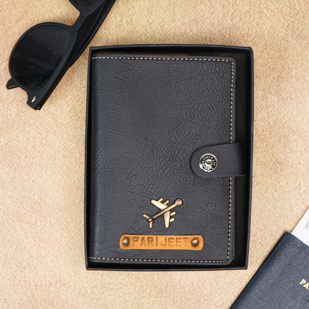 Elegant Leather Passport Cover with Magnetic hook – Customized with Charm & Name embossed on leather strip with hand tool (Handmade Passport Cover)