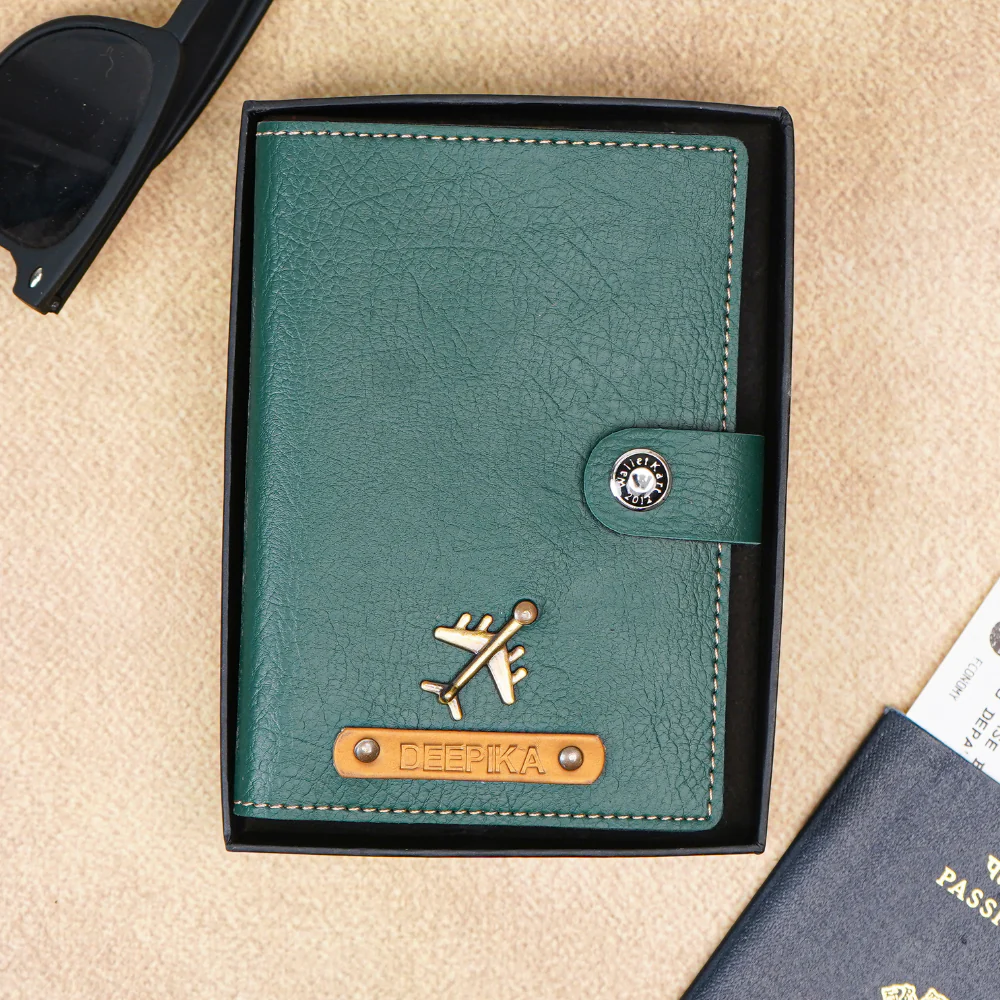 Elegant Leather Passport Cover with Magnetic hook – Customized with Charm & Name embossed on leather strip with hand tool (Handmade Passport Cover) - Image 3