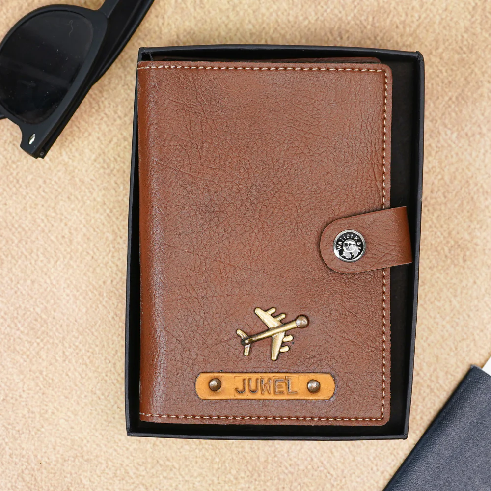 Elegant Leather Passport Cover with Magnetic hook – Customized with Charm & Name embossed on leather strip with hand tool (Handmade Passport Cover) - Image 4