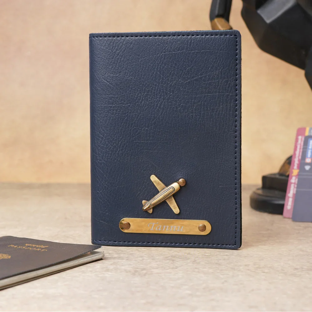 Elegant Personalized Couple Passport Cover Set with Engraved Name on golden Plate & Charm - Image 6