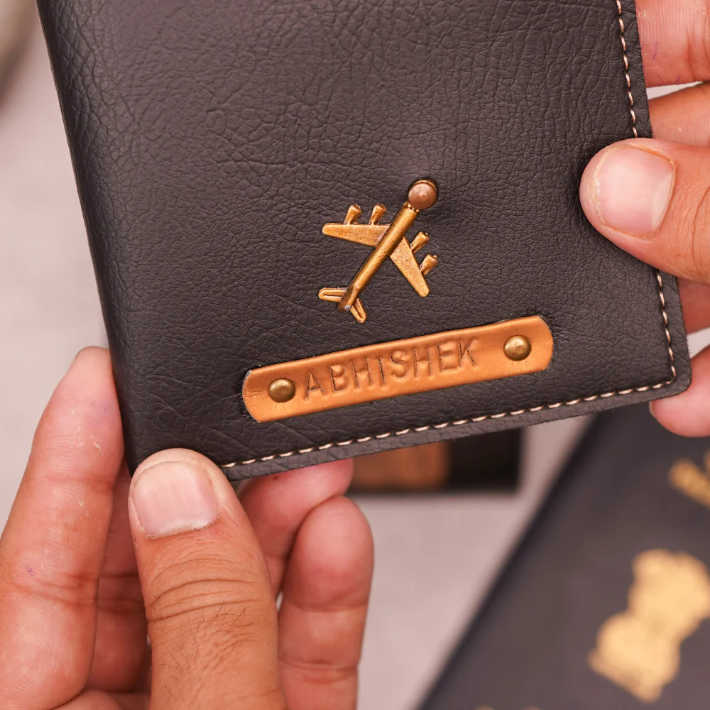 Elegant Personalized Passport Case with Name on leather strip with hand embossed - Image 11