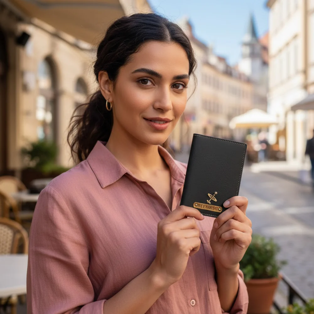 Elegant Personalized Passport Case with Name on leather strip with hand embossed - Image 13