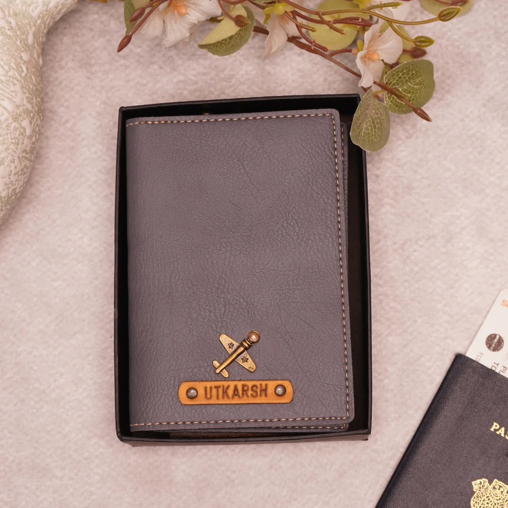 Elegant Personalized Passport Case with Name on leather strip with hand embossed - Image 2