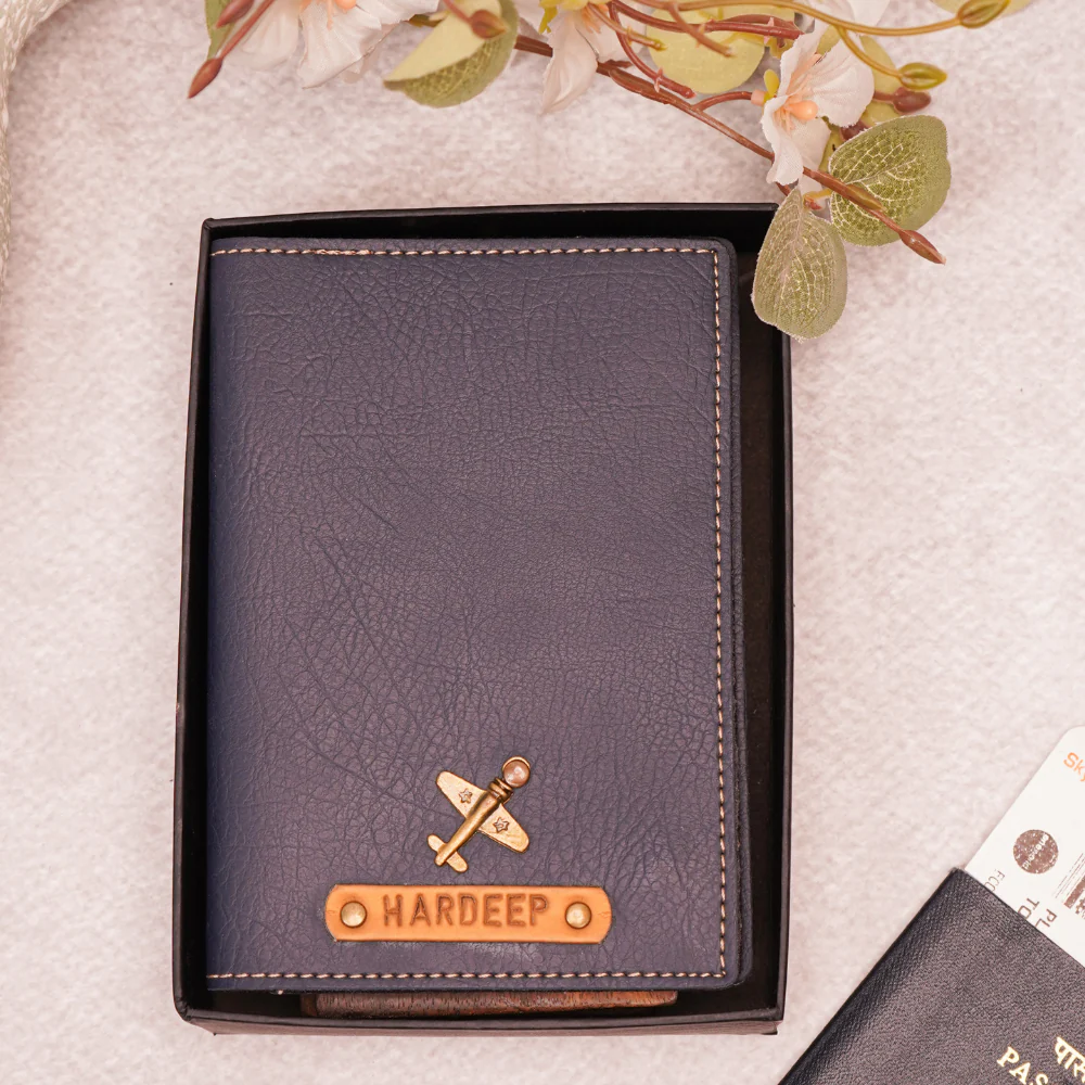 Elegant Personalized Passport Case with Name on leather strip with hand embossed - Image 3