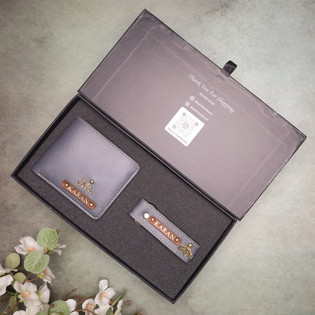 Personalised 2-in-1 Leather 's Wallet & Keychain with Golden Foil Name Strip & Charm For Boyfriend, Husband & Father On Birthday and Anniversary - Image 9