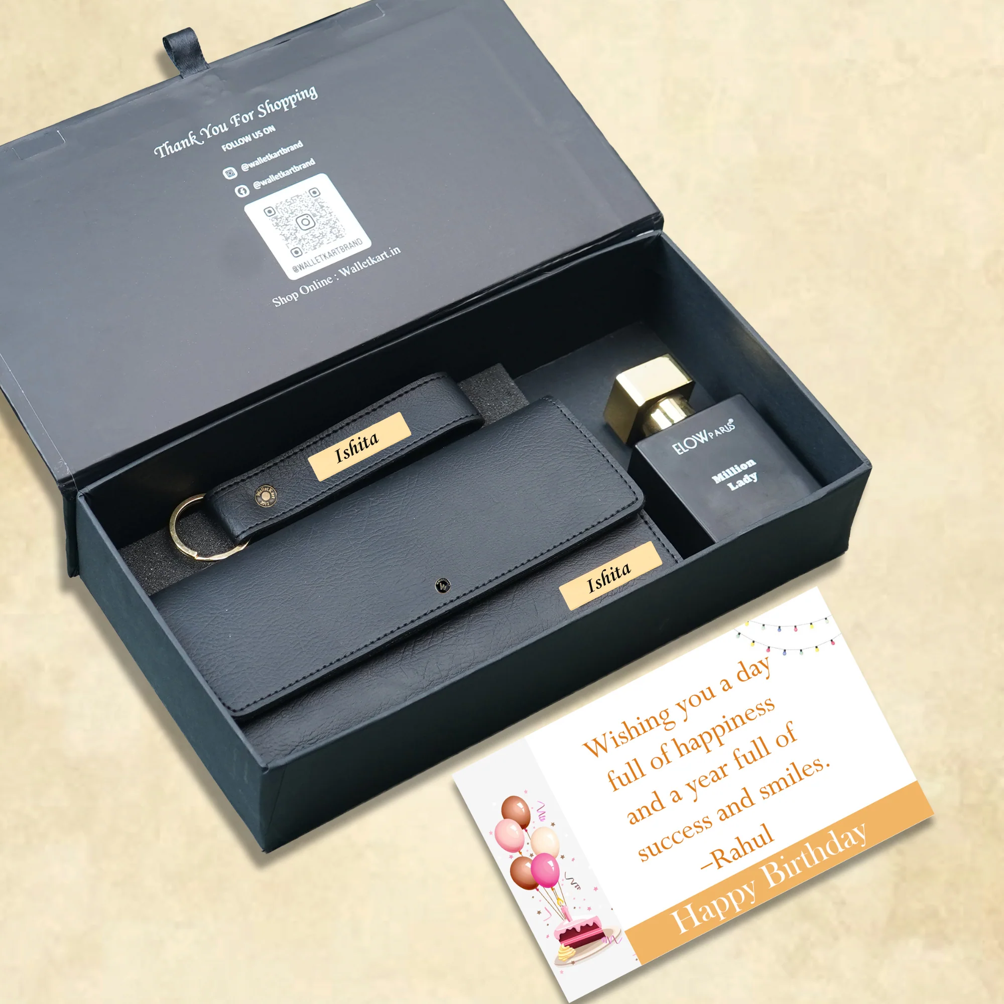 Luxury Birthday Gift Set for Her – Personalised Clutch, Keychain & Perfume for Wife / Girlfriend - Image 6