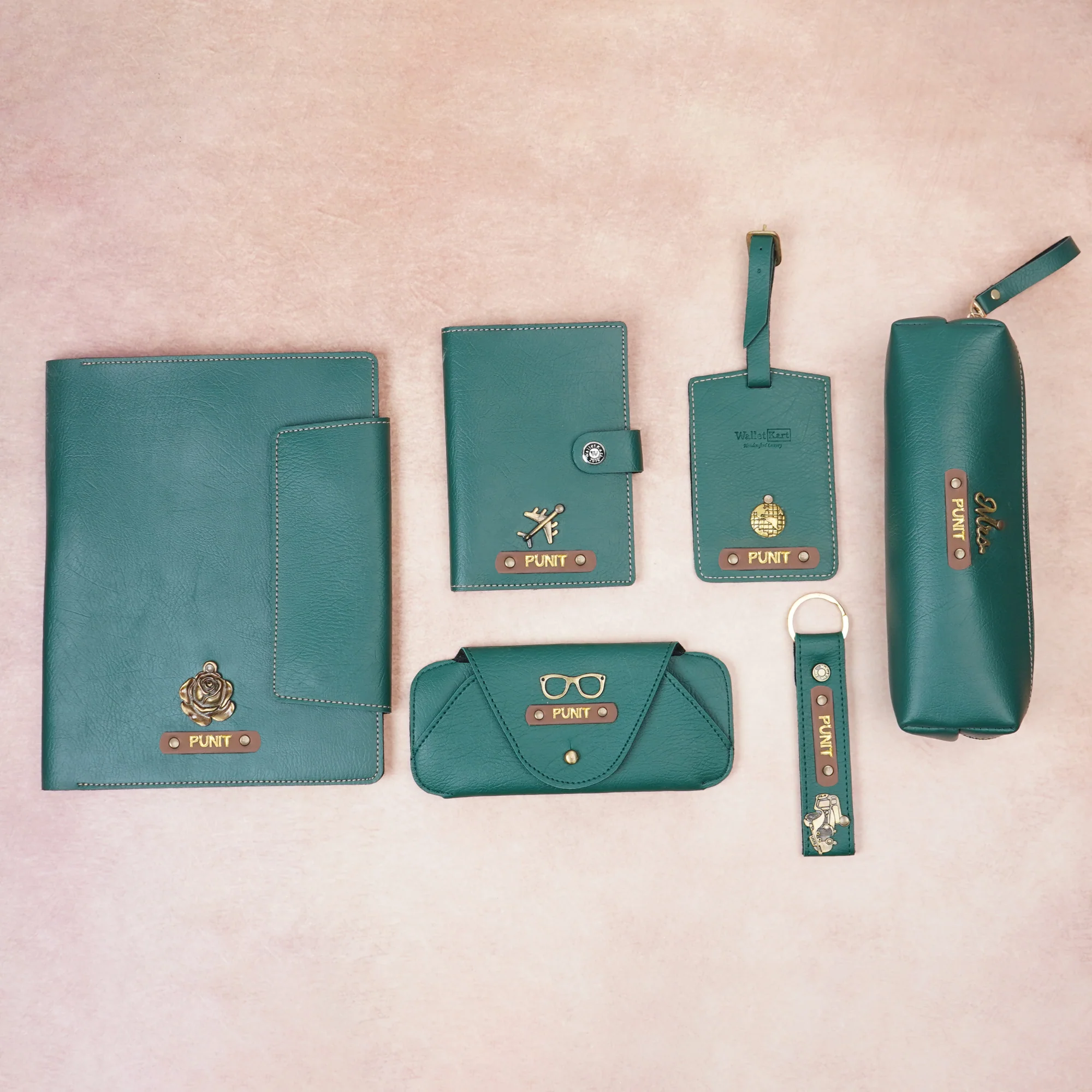 Luxury Personalised Travel Essentials Gift Set – Passport Cover, Diary Holder, Eyewear Case, Luggage Tag, Keychain & Pouch - Image 2