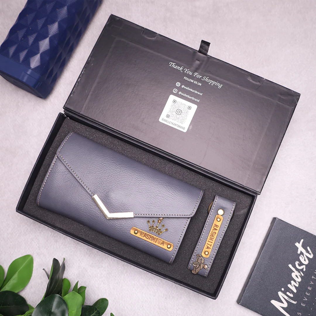 Customized Clutch & Keychain Combo | Custom Gift Box for Girlfriend | Engraved Leather Clutch for Her | Personalized Clutch Gift Set - Image 9