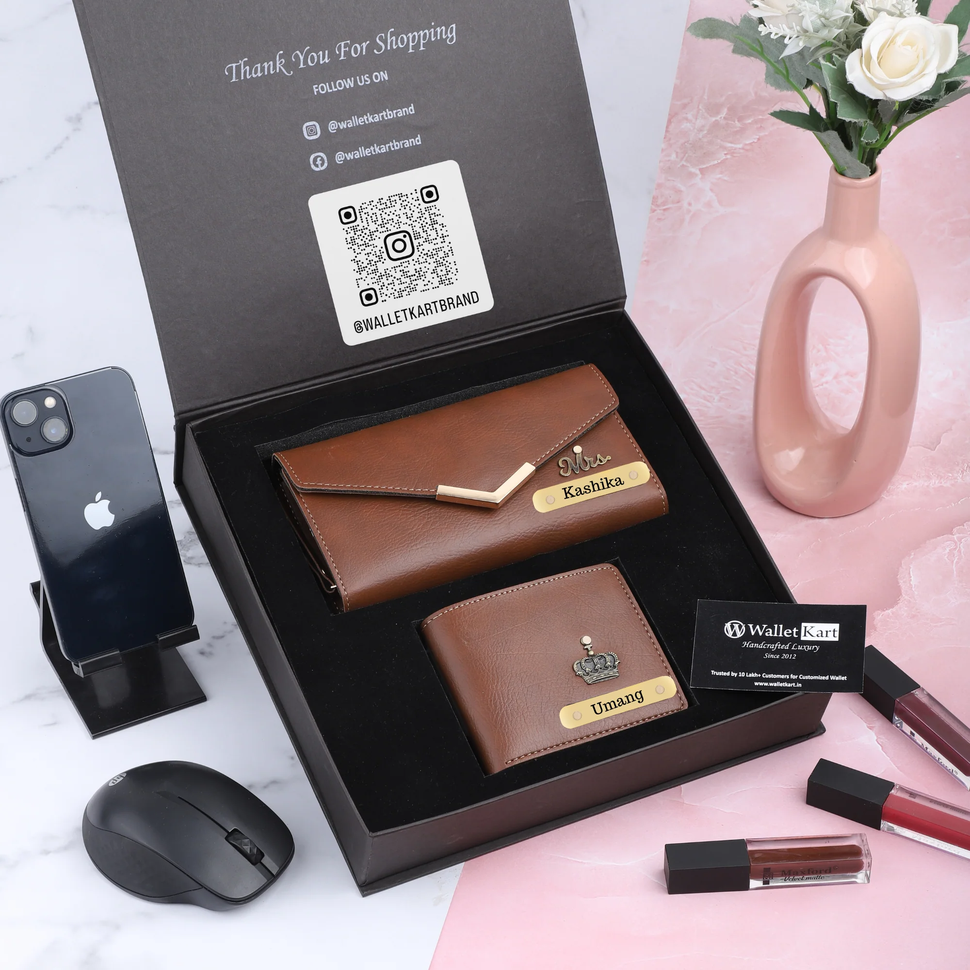 Personalized Leather Wallet & Clutch Combo for Couples | Custom Gift Set - Image 6