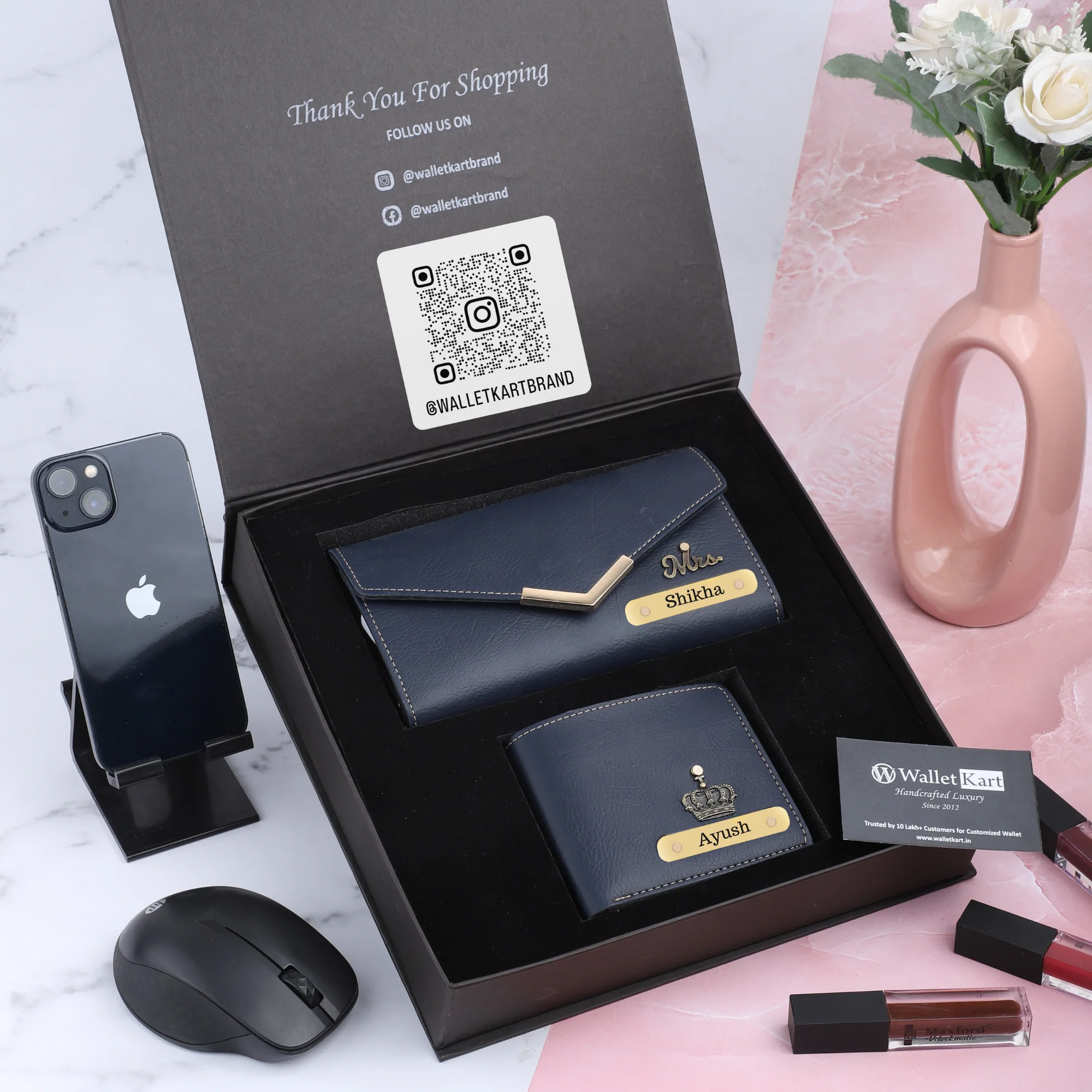 Personalized Leather Wallet & Clutch Combo for Couples | Custom Gift Set - Image 7