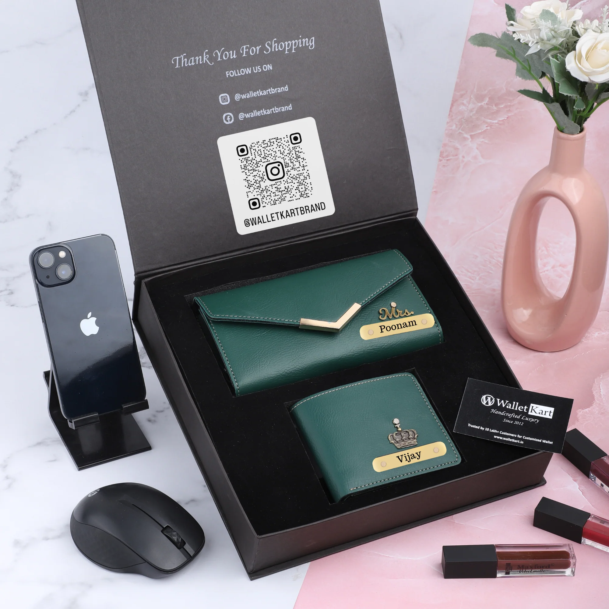 Personalized Leather Wallet & Clutch Combo for Couples | Custom Gift Set - Image 8