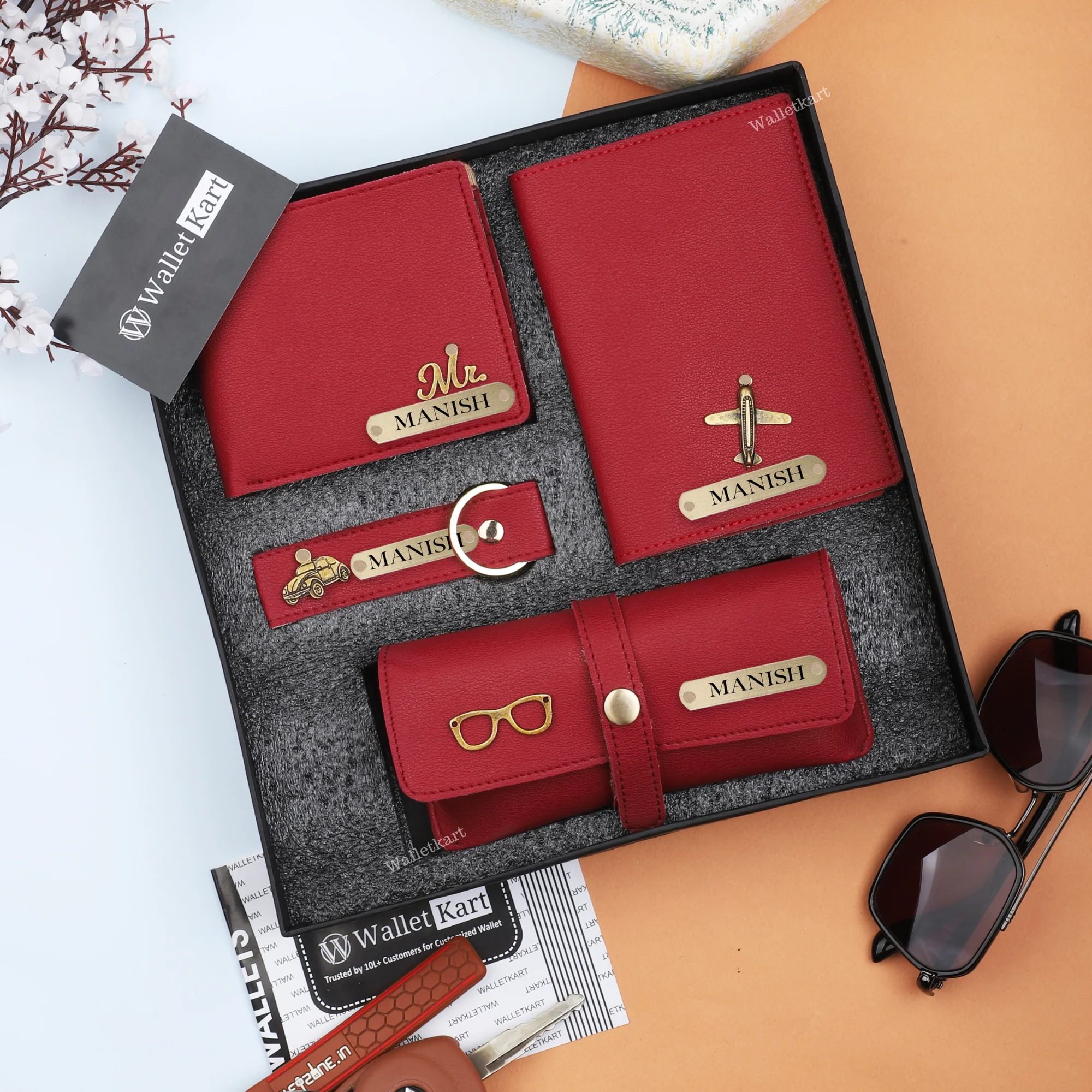 Personalized Men's Wallet, Keychain, Eyewear Case & Passport Cover with Name. & Charm Gift Combo - Image 15