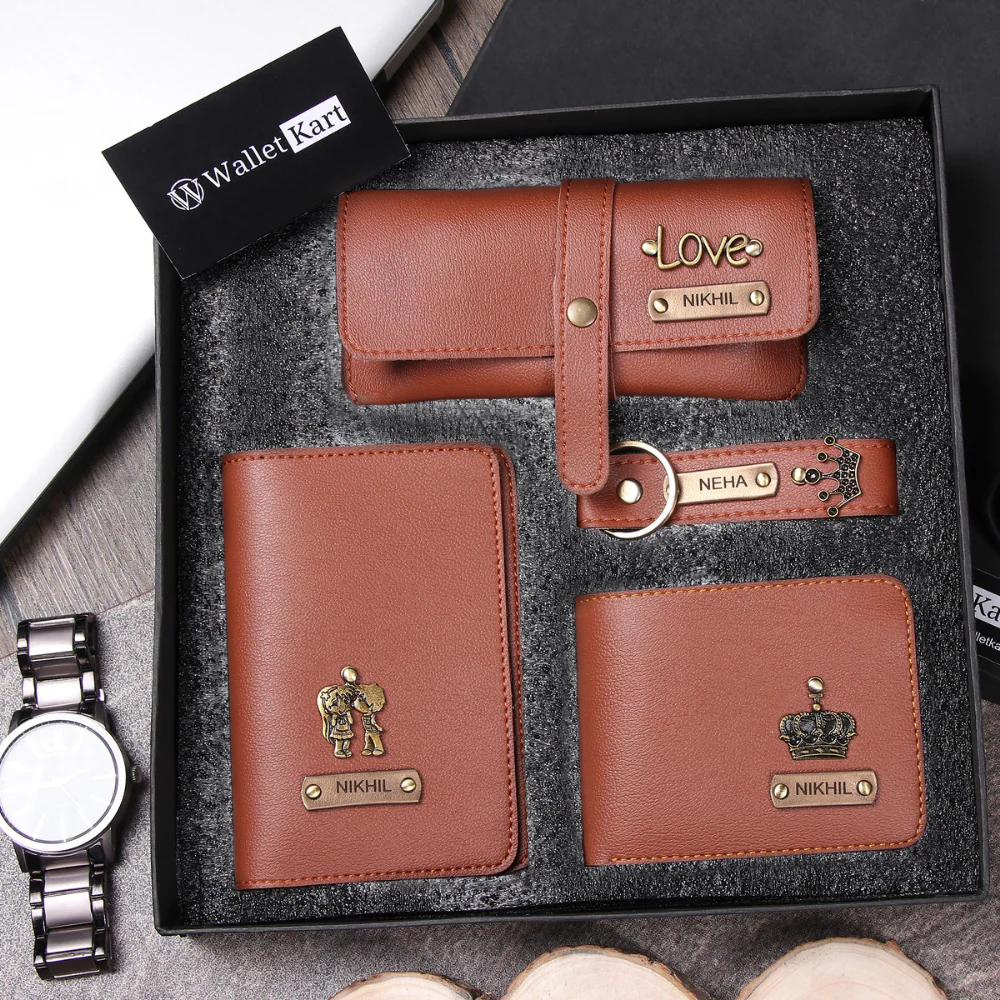 Personalized Men's Wallet, Keychain, Eyewear Case & Passport Cover with Name. & Charm Gift Combo - Image 6
