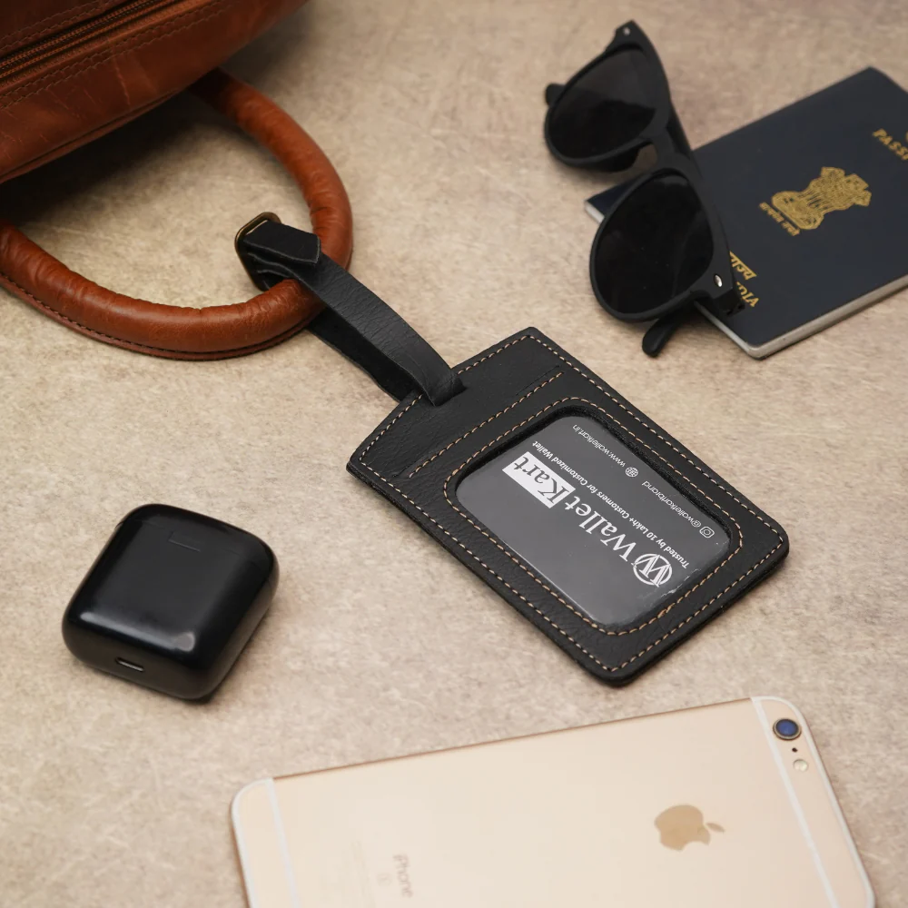 Personalised Luggage Tag with Name Emboss on Leather Strip - Image 2