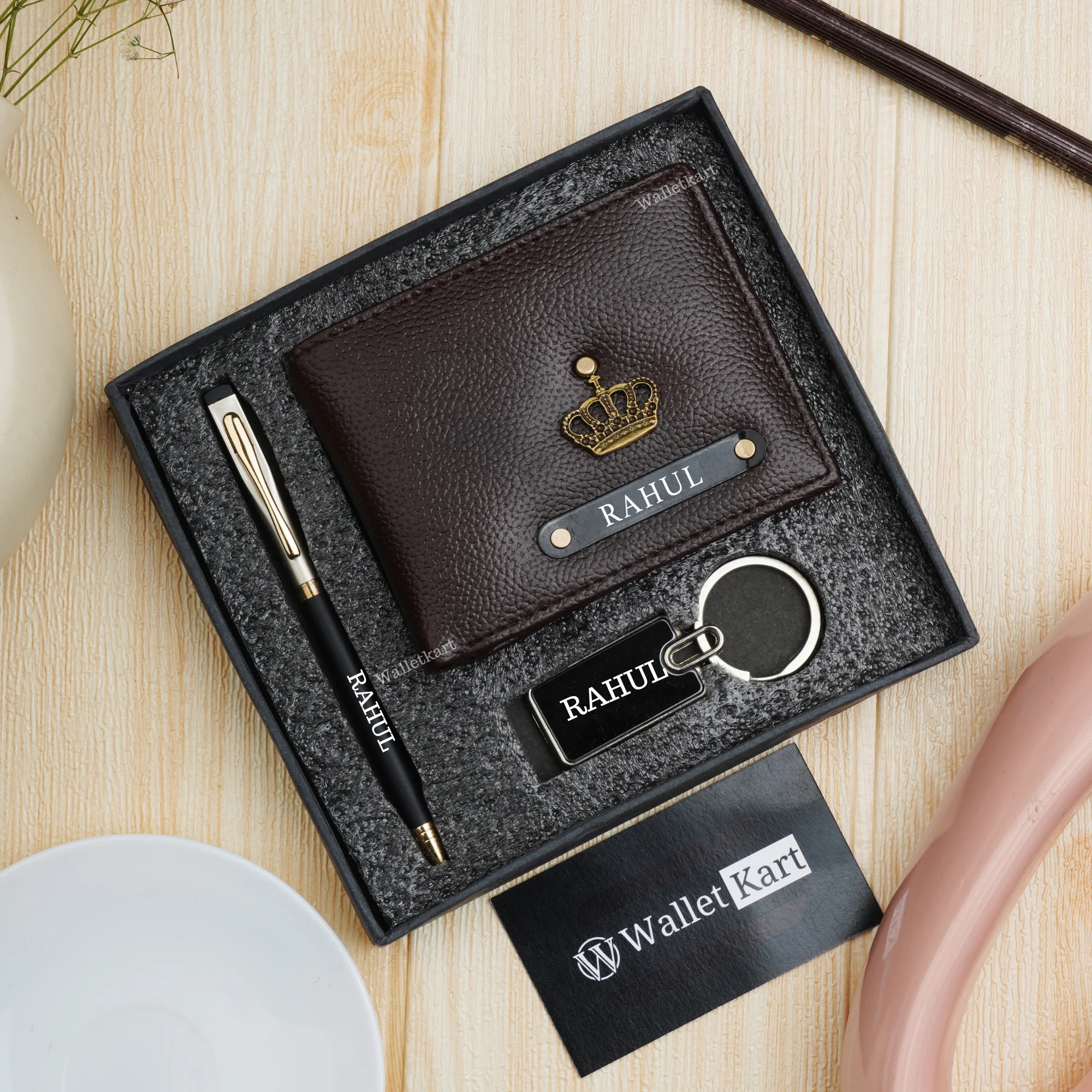 Personalised Leather Name Men's Wallet ,Keychain & Pen With Name and Charm | Best Customised 3 in 1 Gift Combo for Boyfriend Friend Husband Father & Son on Birthday and Anniversary - Image 5