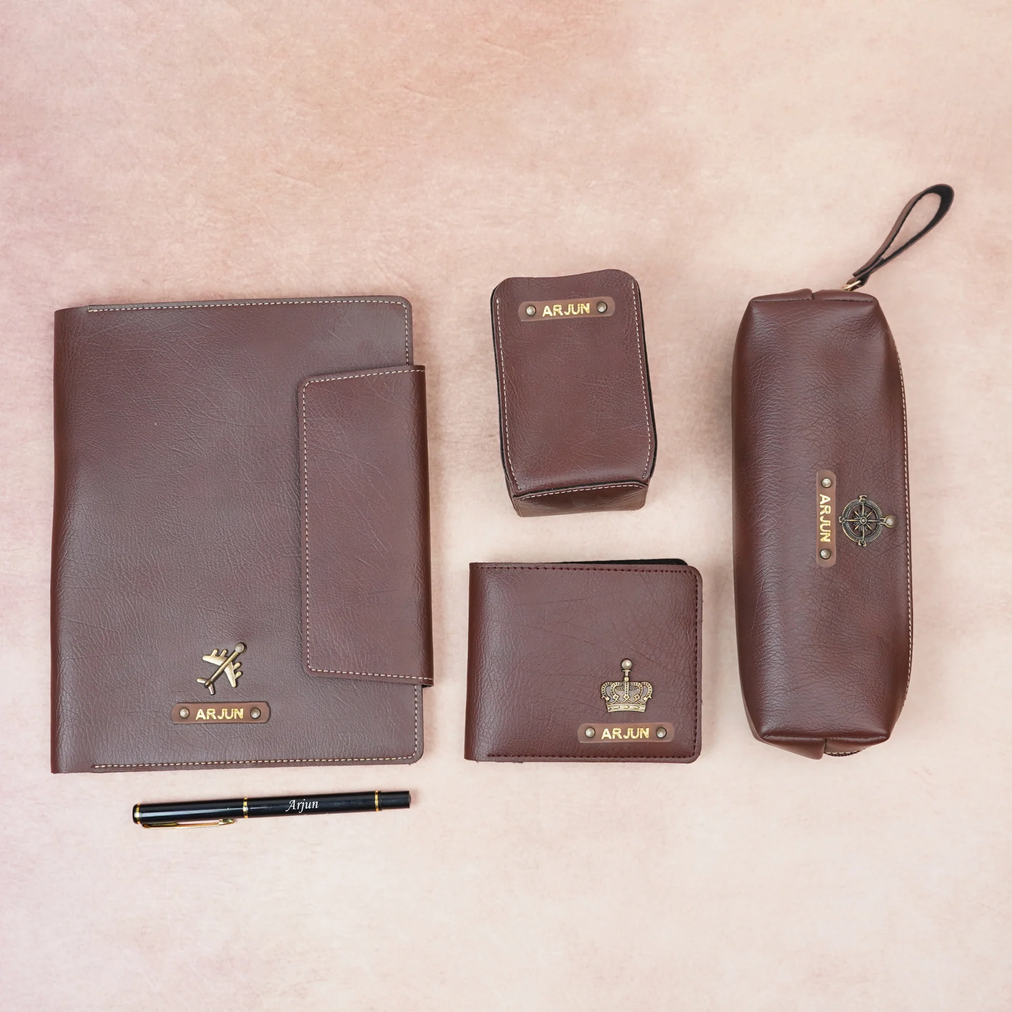 Personalised Office Essentials Gift Set – Wallet, Diary Holder, Pen Holder, Pen & Pouch | Custom Name & Charm - Image 2