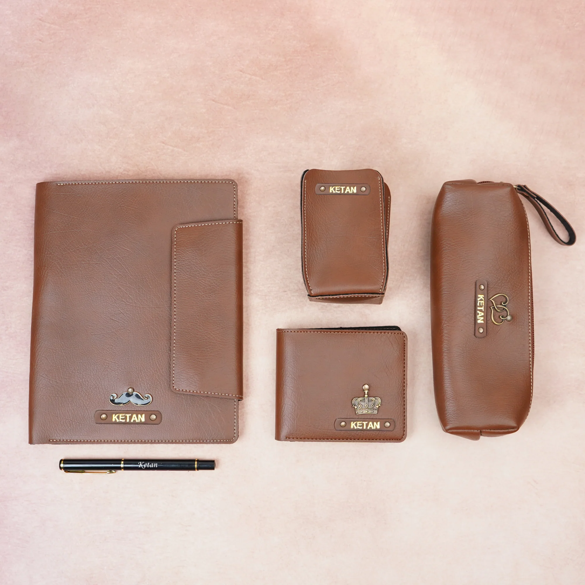Personalised Office Essentials Gift Set – Wallet, Diary Holder, Pen Holder, Pen & Pouch | Custom Name & Charm - Image 3