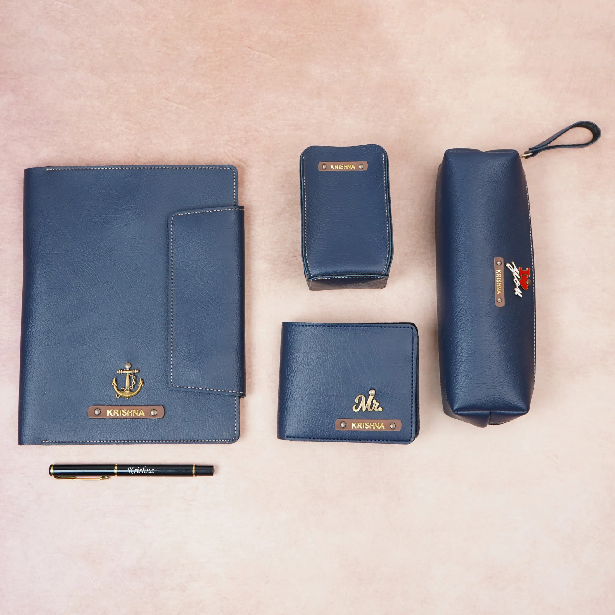 Personalised Office Essentials Gift Set – Wallet, Diary Holder, Pen Holder, Pen & Pouch | Custom Name & Charm - Image 4
