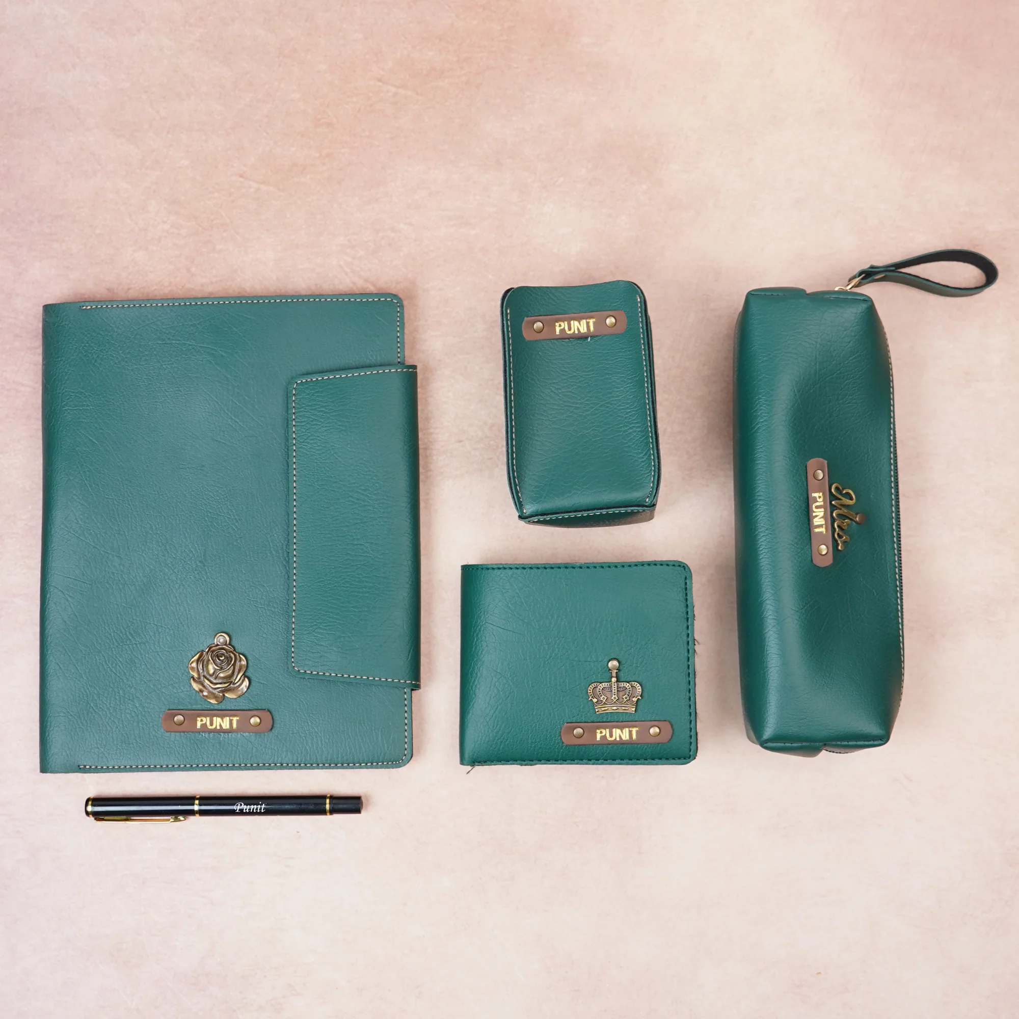 Personalised Office Essentials Gift Set – Wallet, Diary Holder, Pen Holder, Pen & Pouch | Custom Name & Charm - Image 5
