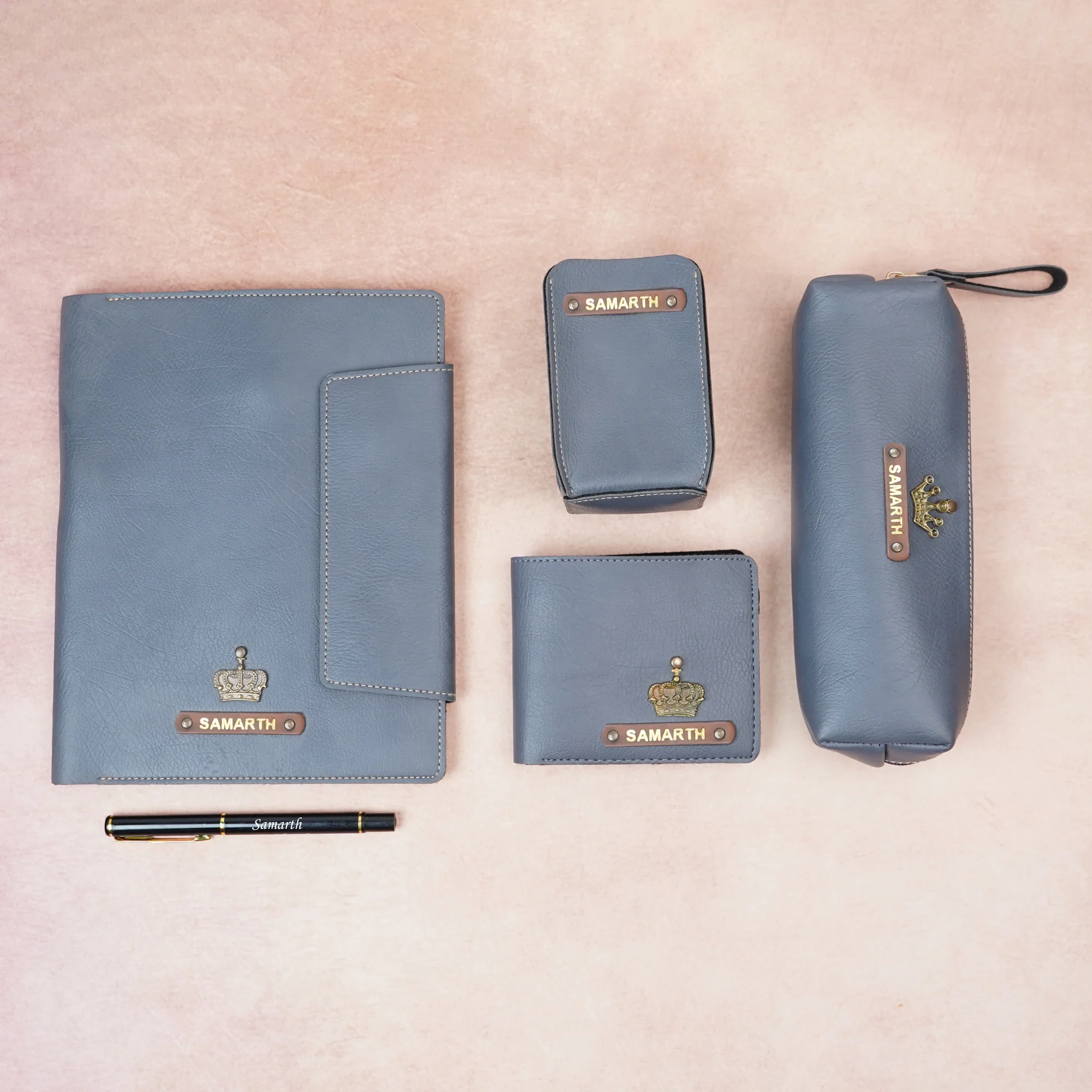 Personalised Office Essentials Gift Set – Wallet, Diary Holder, Pen Holder, Pen & Pouch | Custom Name & Charm - Image 6