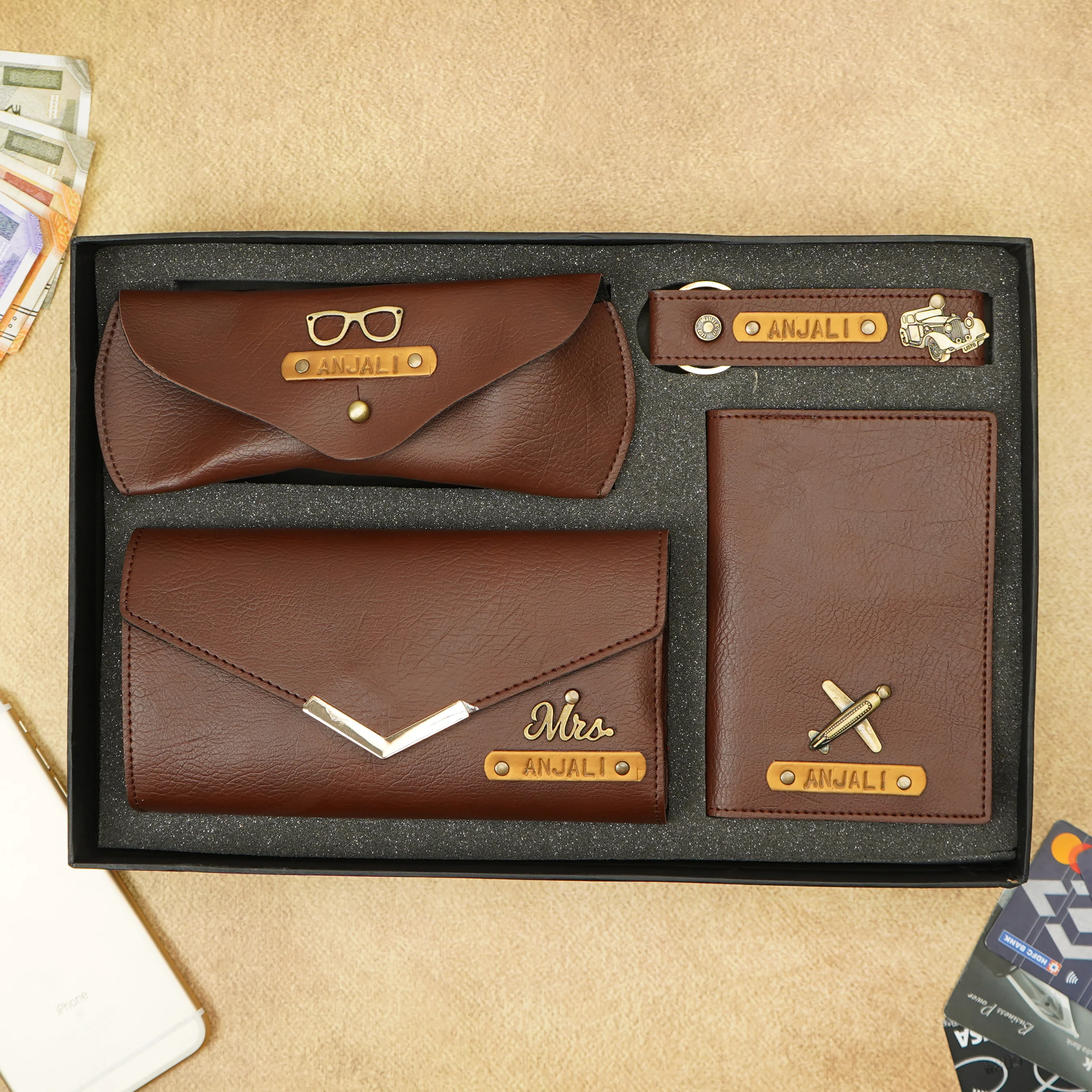Personalized Name Emboosed 4 in 1 Clutch Combo Gift for Girlfriend | Customized Gift for Girlfriend | Engraved Gifts for Her - Image 3