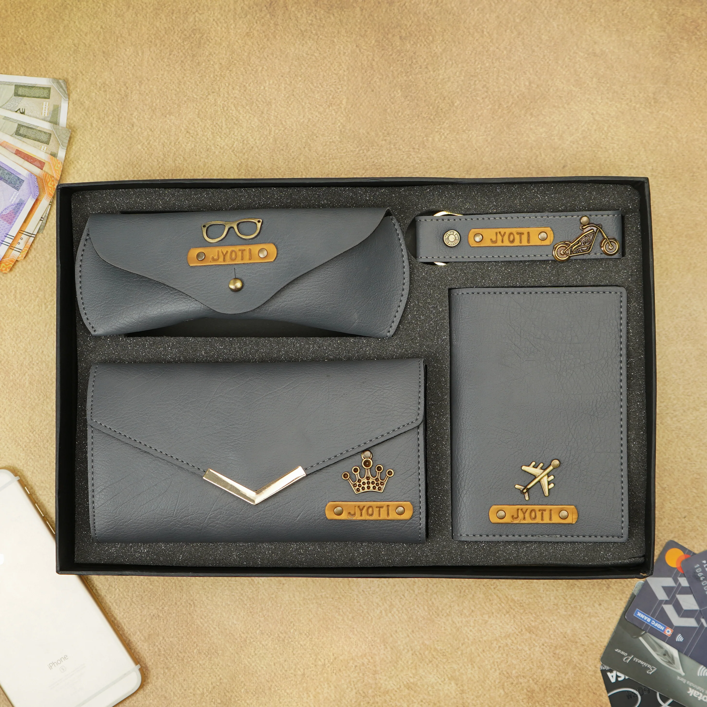 Personalized Name Emboosed 4 in 1 Clutch Combo Gift for Girlfriend | Customized Gift for Girlfriend | Engraved Gifts for Her - Image 4