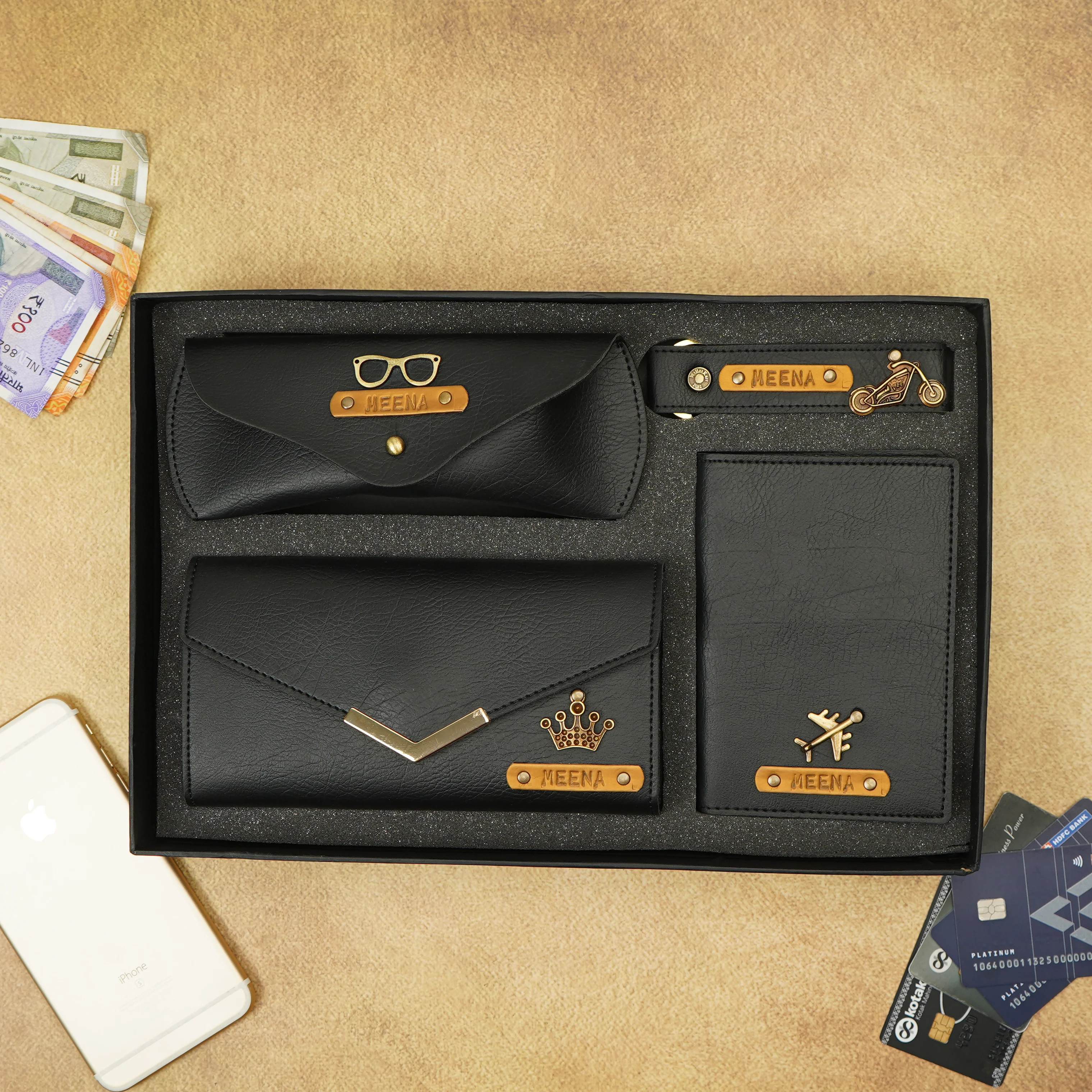 Personalized Name Emboosed 4 in 1 Clutch Combo Gift for Girlfriend | Customized Gift for Girlfriend | Engraved Gifts for Her - Image 5