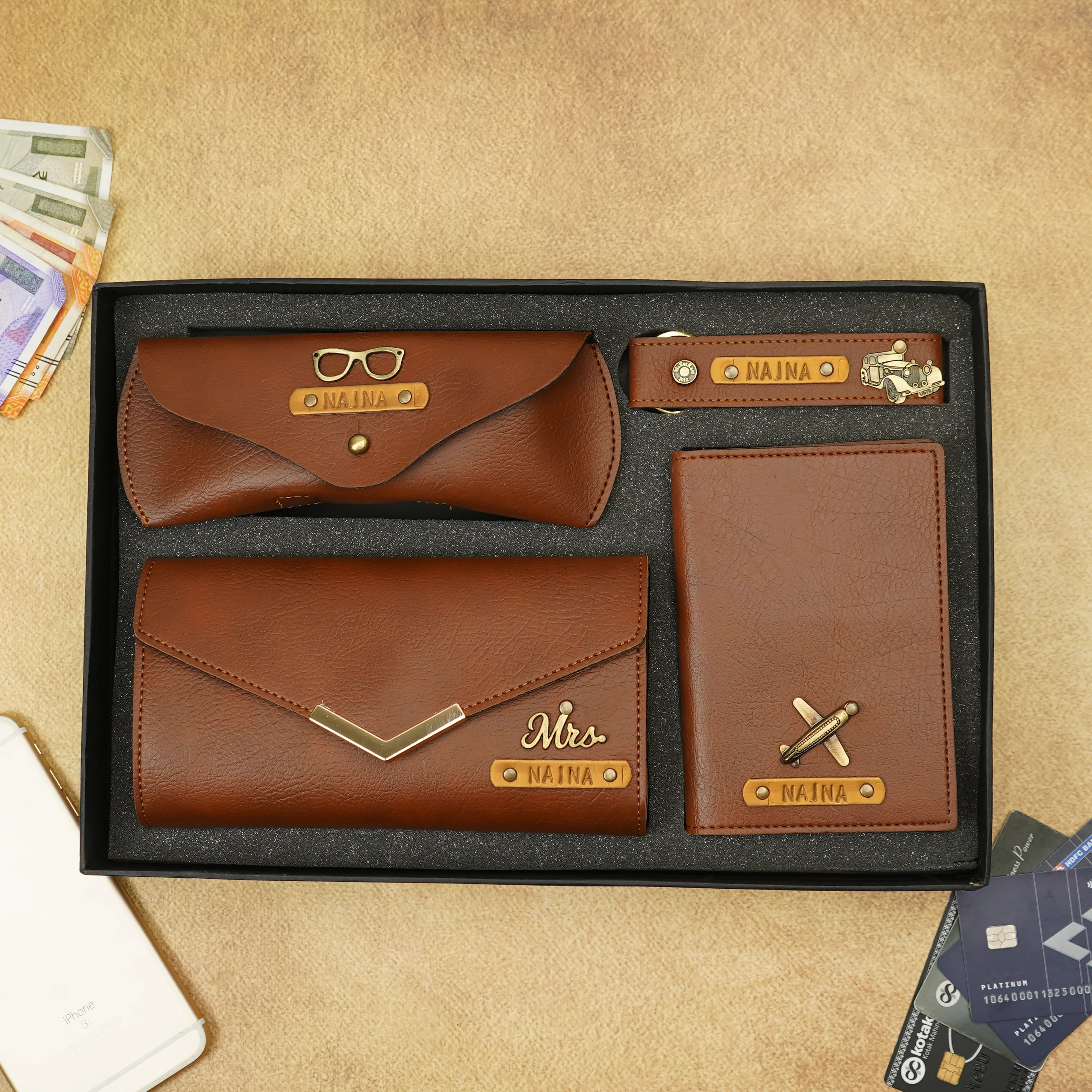 Personalized Name Emboosed 4 in 1 Clutch Combo Gift for Girlfriend | Customized Gift for Girlfriend | Engraved Gifts for Her - Image 6