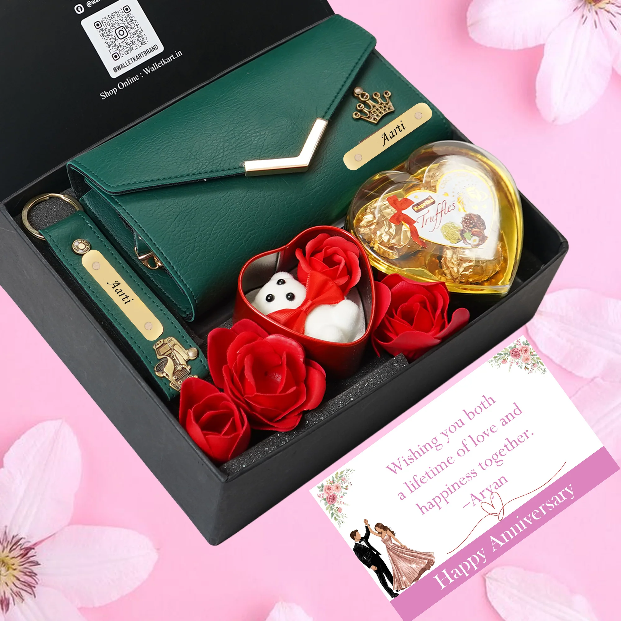 Personalized Anniversary Romantic Gift for Girlfriend & Wife – Women’s Clutch, Keychain, Teddy & Chocolates - Image 2