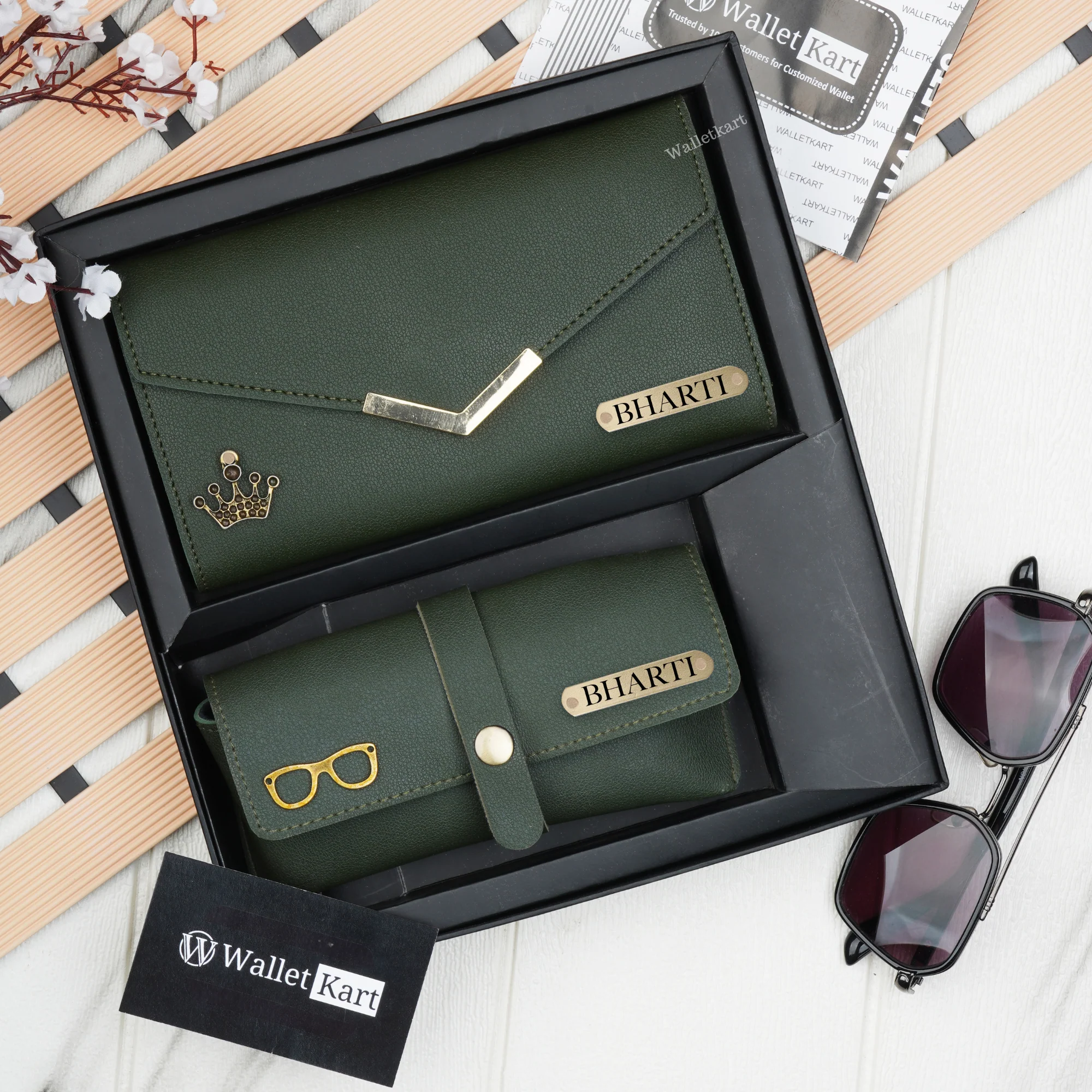 Personalised Women's Clutch & Eyewear Case with Name & Charm, Women's Gift Combo for Girlfriend, Friend, Wife, Mother & Sister - Image 11