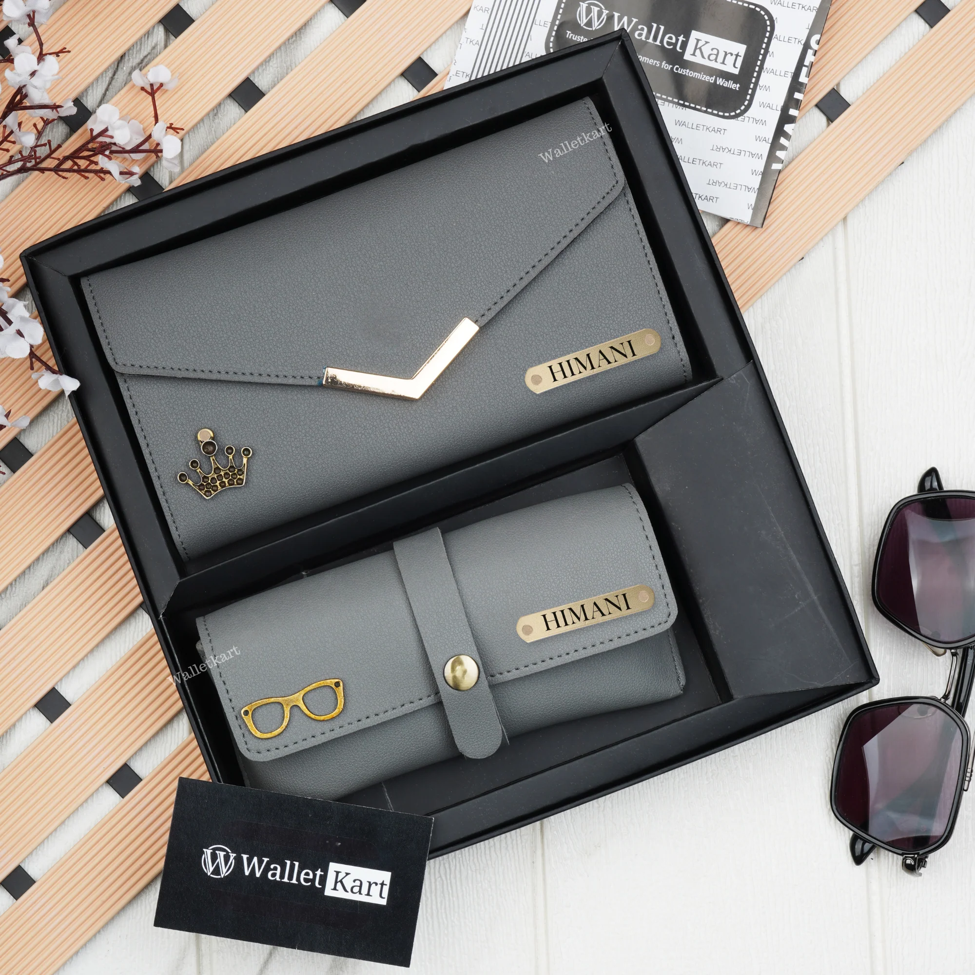 Personalised Women's Clutch & Eyewear Case with Name & Charm, Women's Gift Combo for Girlfriend, Friend, Wife, Mother & Sister - Image 8