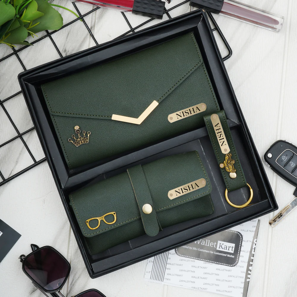 Personalised Women's Clutch, Keychain & Eyewear Case with Name & Charm, Women's Gift Combo for Girlfriend, Friend, Wife, Mother & Sister - Image 7