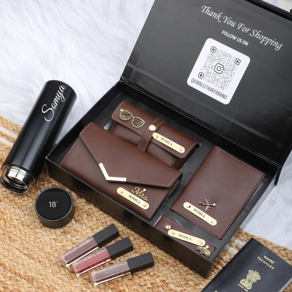 Personalized 5-in-1 Leather Clutch Combo Gift Set for Women | Personalized Anniversary / Birthday Gift For Wife / Girlfriend - Image 5