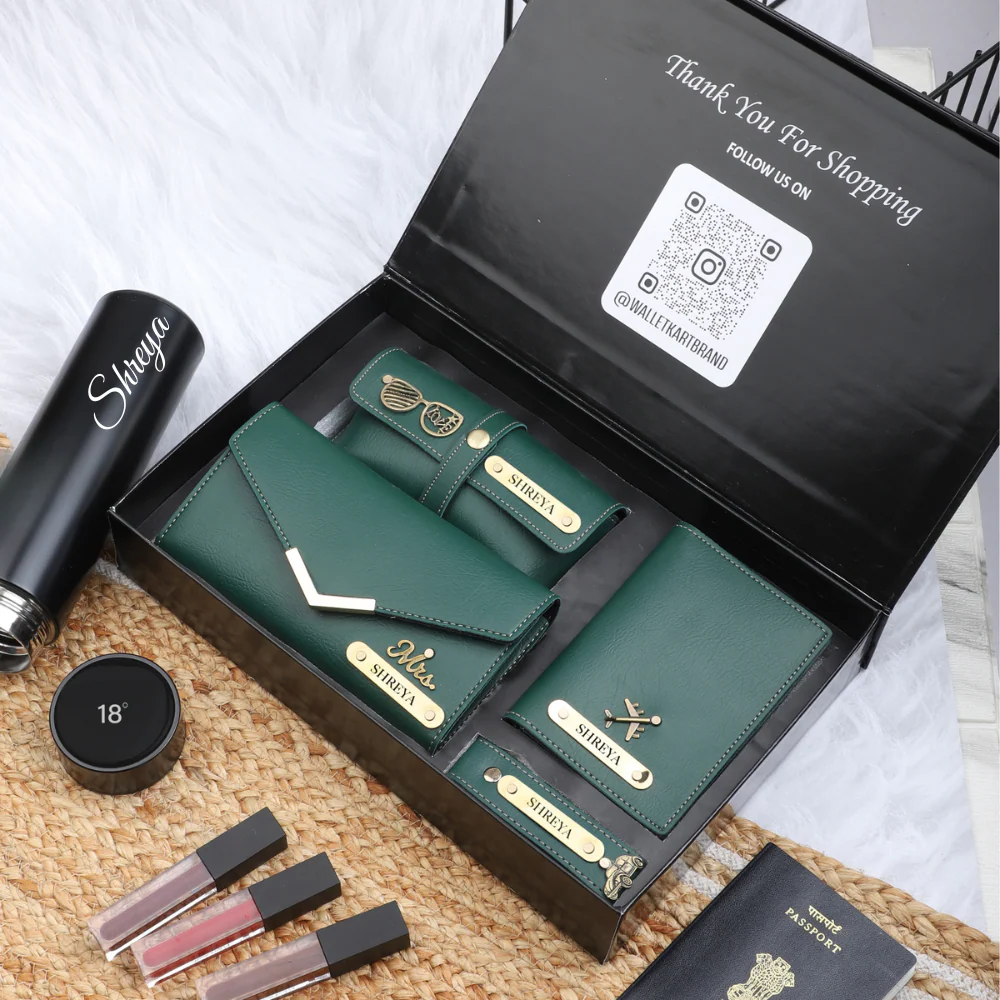 Personalized 5-in-1 Leather Clutch Combo Gift Set for Women | Personalized Anniversary / Birthday Gift For Wife / Girlfriend - Image 6