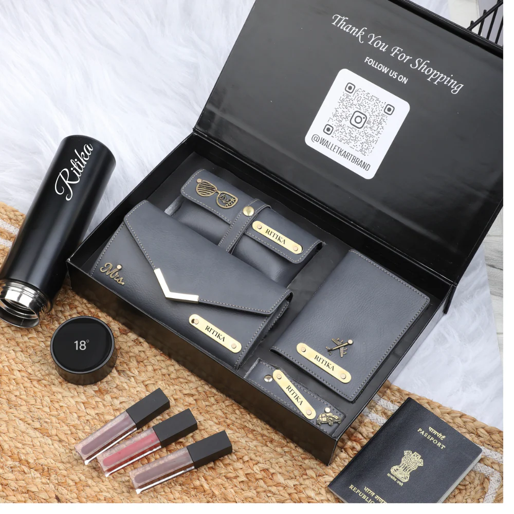 Personalized 5-in-1 Leather Clutch Combo Gift Set for Women | Personalized Anniversary / Birthday Gift For Wife / Girlfriend - Image 8
