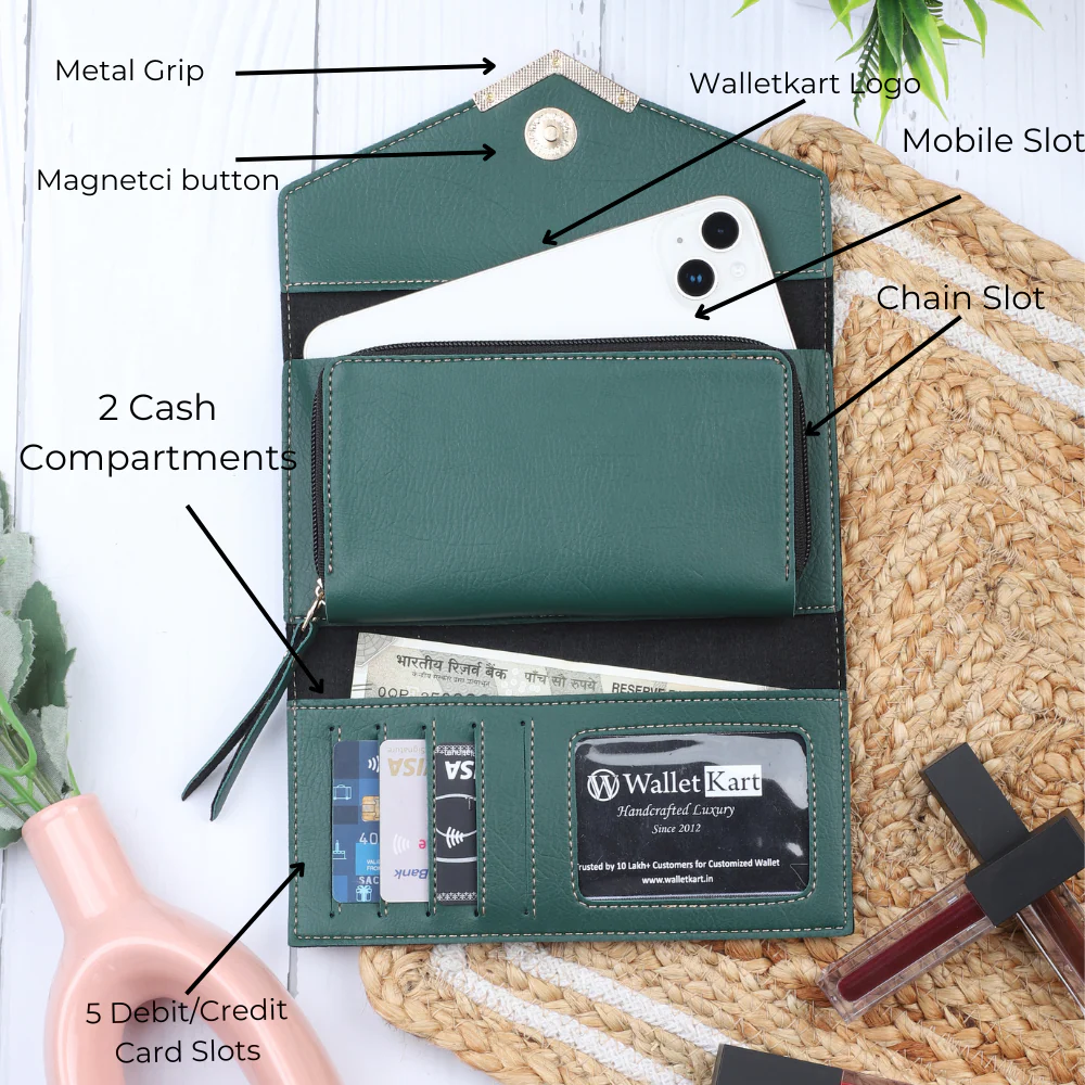 Special Gift for Wife/Girlfriend with name & Charm | Leather Women's Clutch with Matching Keychain - Image 10