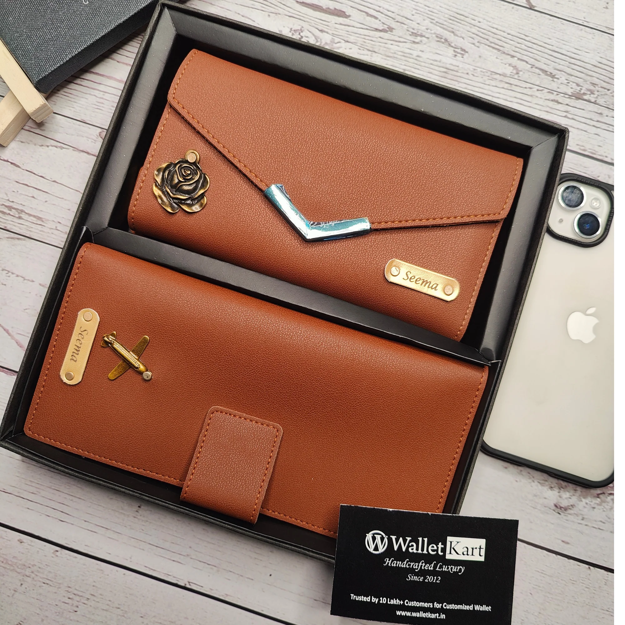 Personalized Leather Name Clutch & Travel Wallet Combo, Women's Gift Combo for Girlfriend, Friend, Wife, Mother & Sister - Image 9