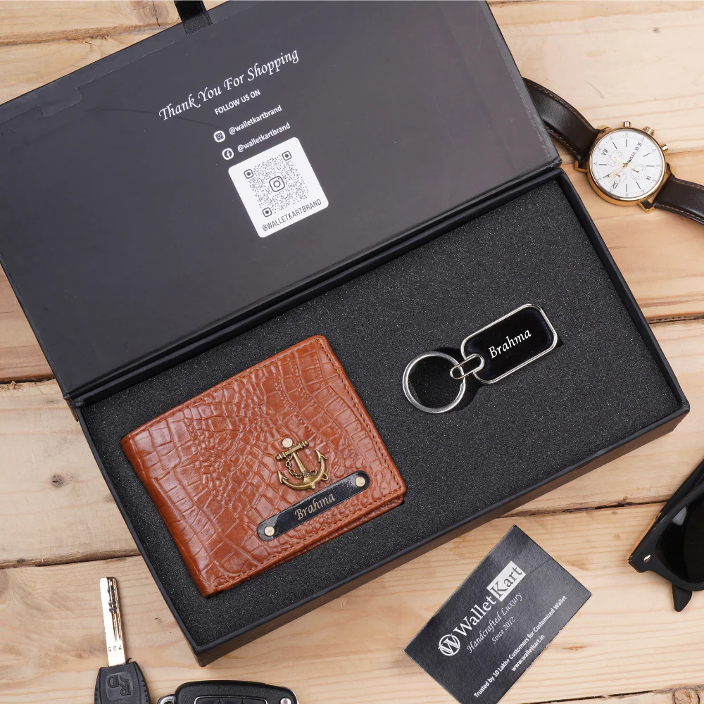 Personalized Croco Texture Men's Wallet and Keychain Gift Combo for Boyfriend & Husband on Birthday & Anniversary