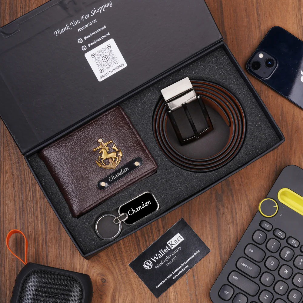 Personalized Leather Name Men's Wallet Keychain and Belt With Name and Charm | Best Customized (3 in 1Gift Combo) for Boyfriend Friend Husband Father & Son on Birthday and Anniversary - Image 4